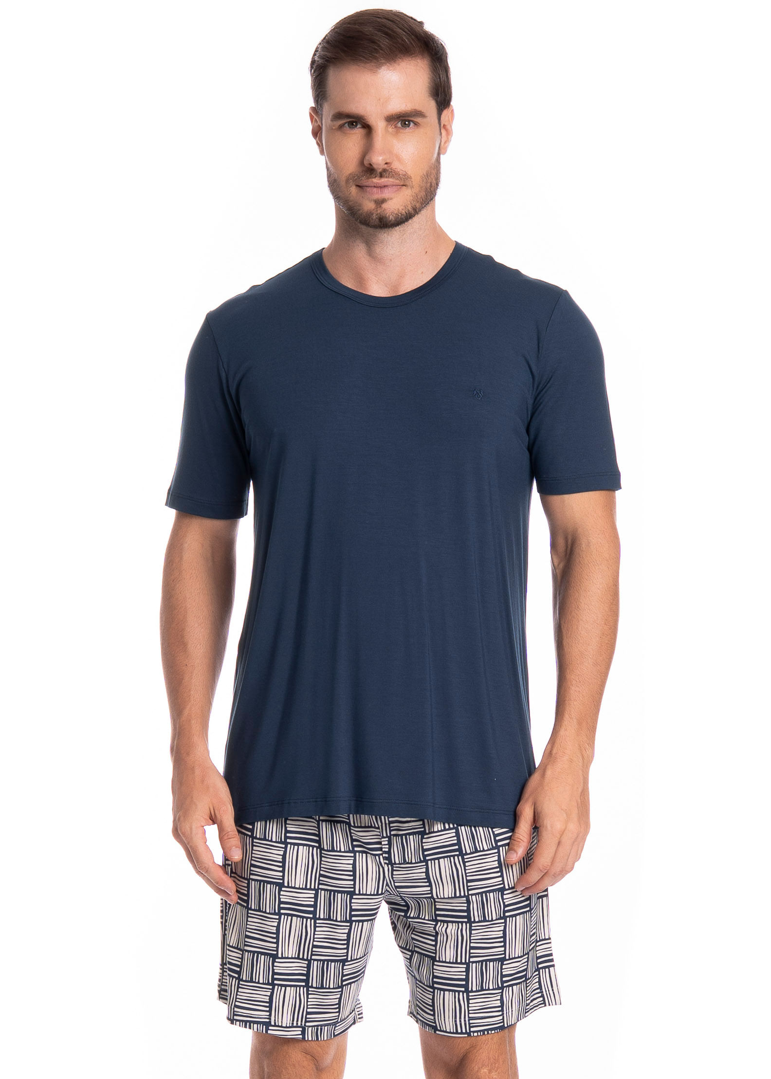 Pijama Masculino Curto Bernardo Tombini Azul-marinho - Imagem 1