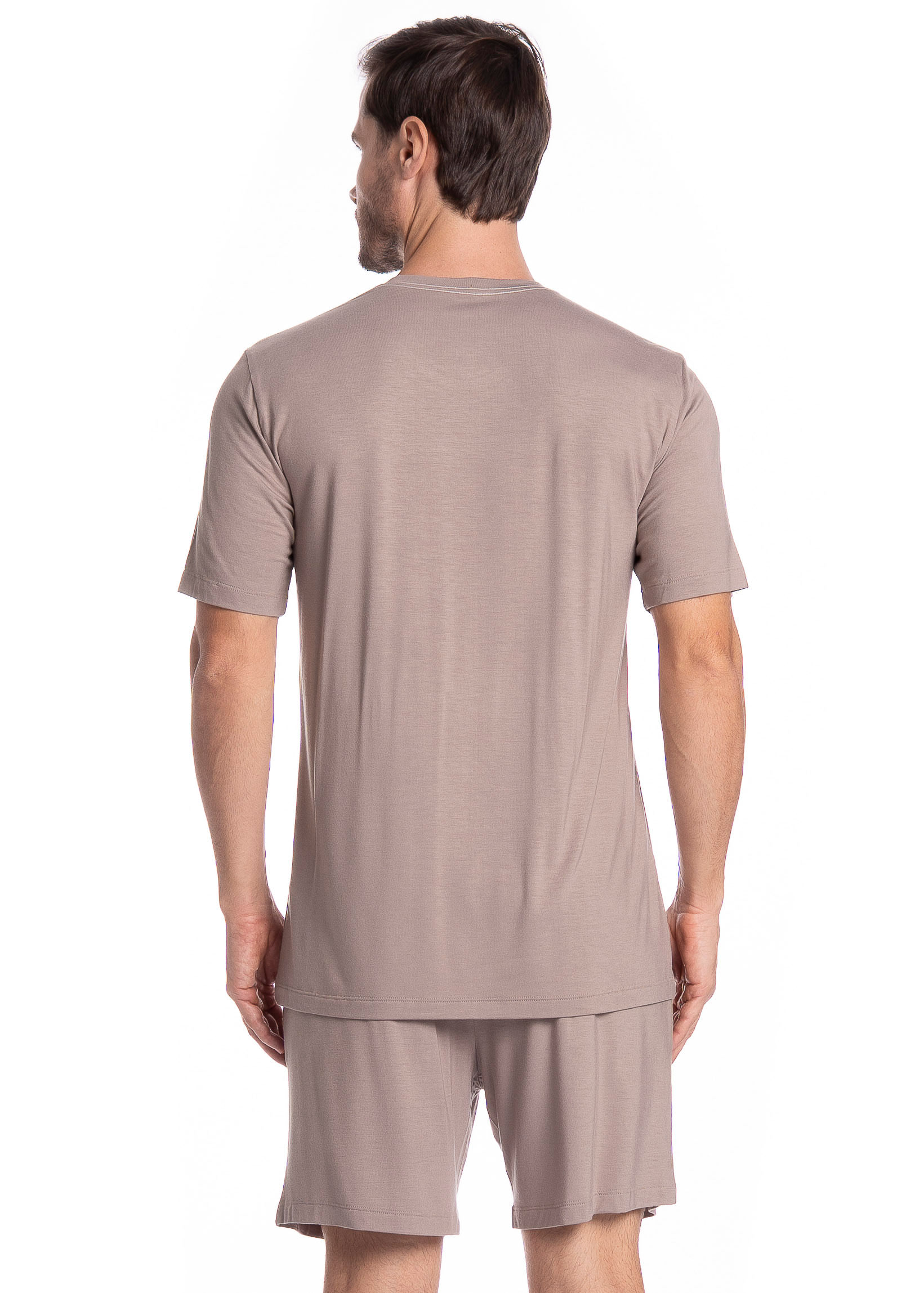 Pijama Masculino Curto Com Bolso Lucca Tombini Bege - Imagem 2