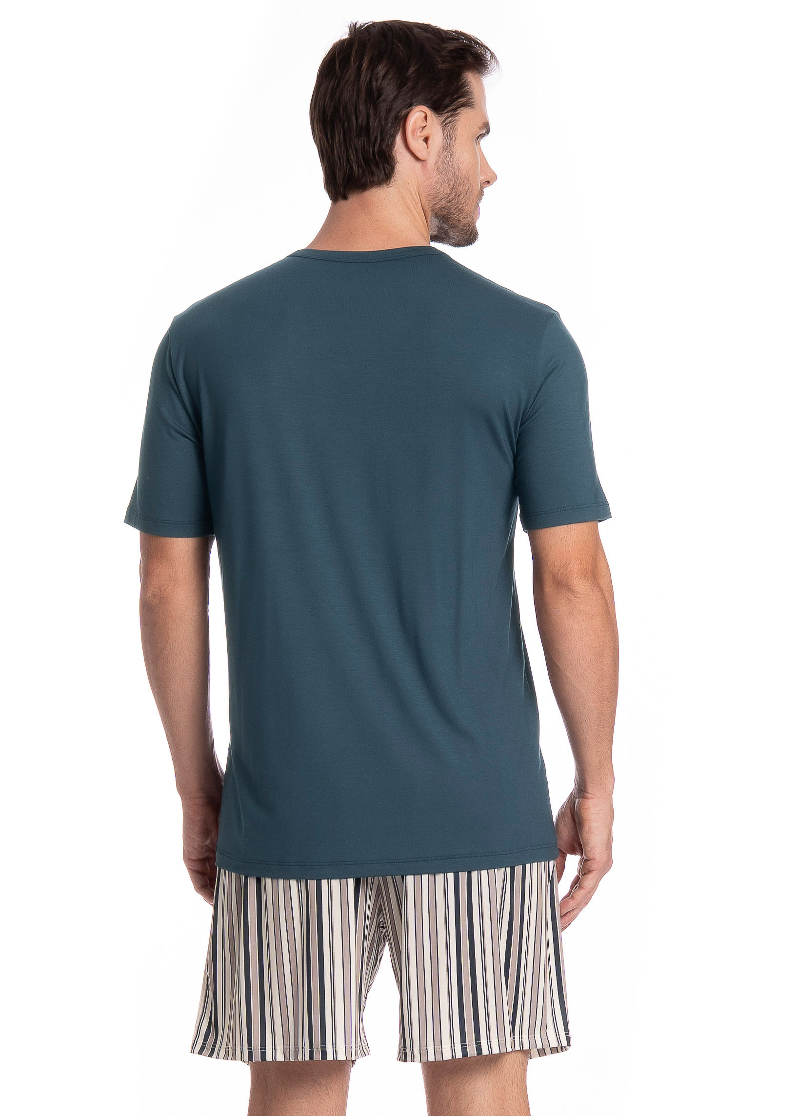 Pijama Masculino Curto Decote V Joaquim Tombini Azul-marinho - Imagem 2