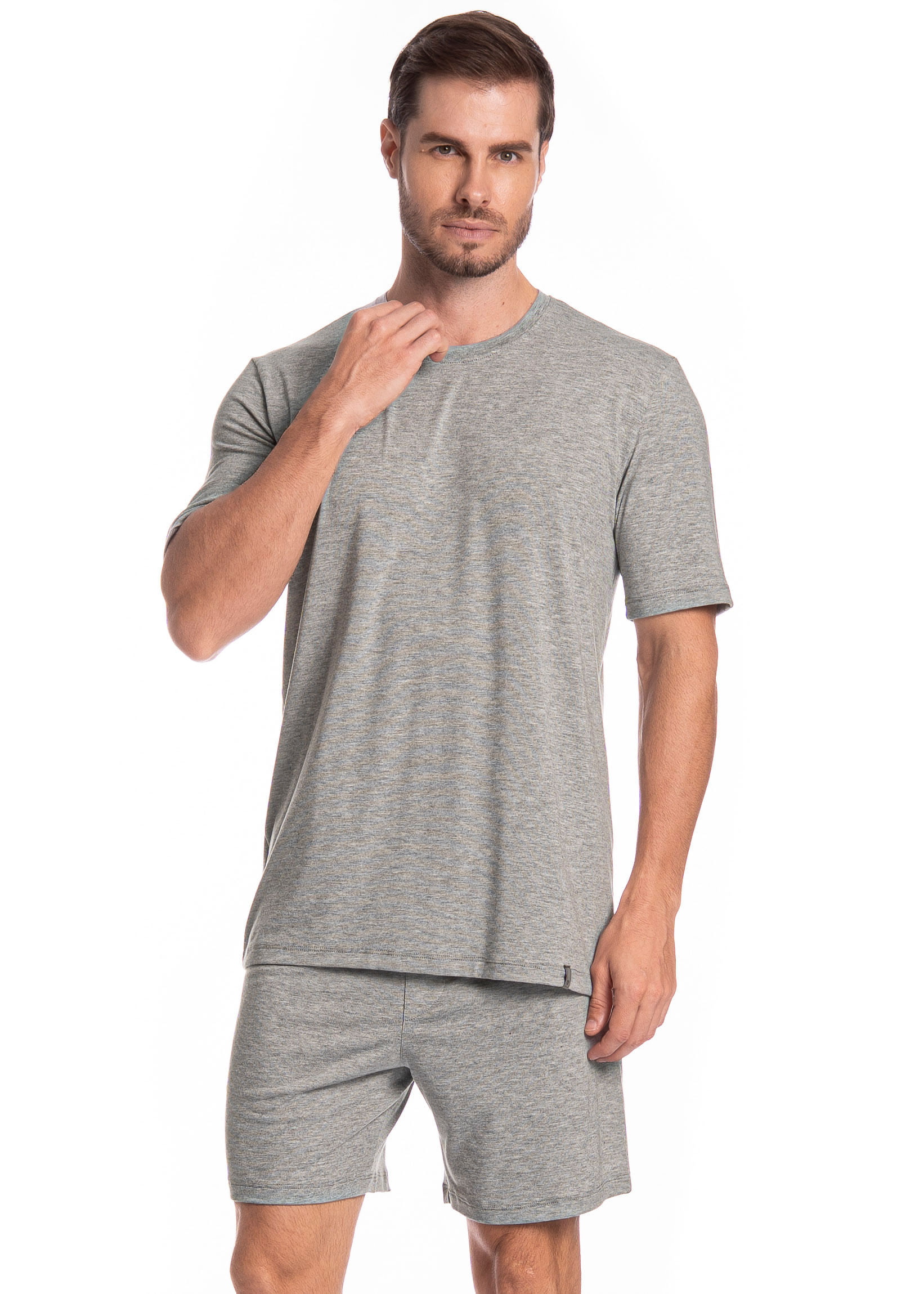 Pijama Masculino Curto Henrique Tombini Cinza - Imagem 1