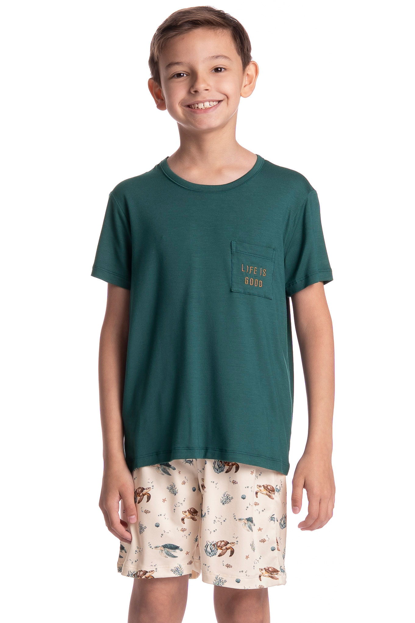 Pijama Infantil Masculino Curto Turtle Verde - Imagem 1
