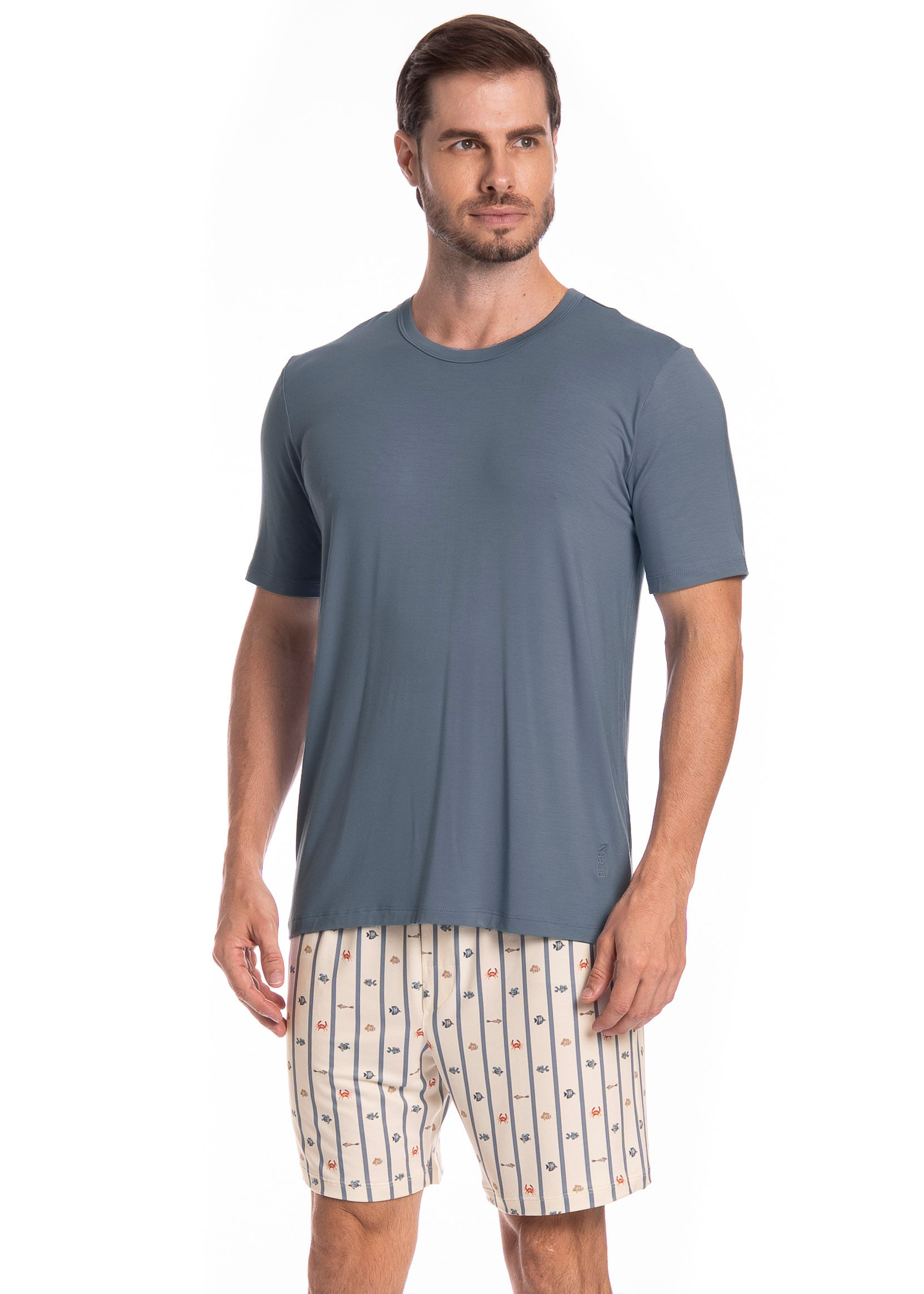 Pijama Masculino Curto Ocean Tombini Branco - Imagem 1