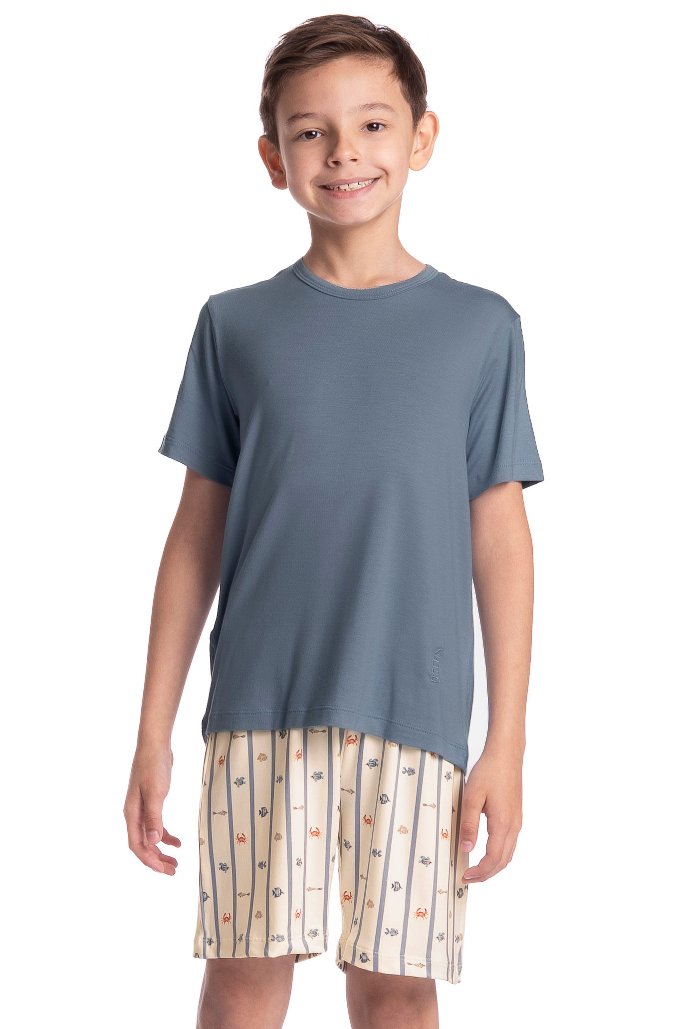 Pijama Infantil Masculino Curto Ocean Branco - Imagem 1
