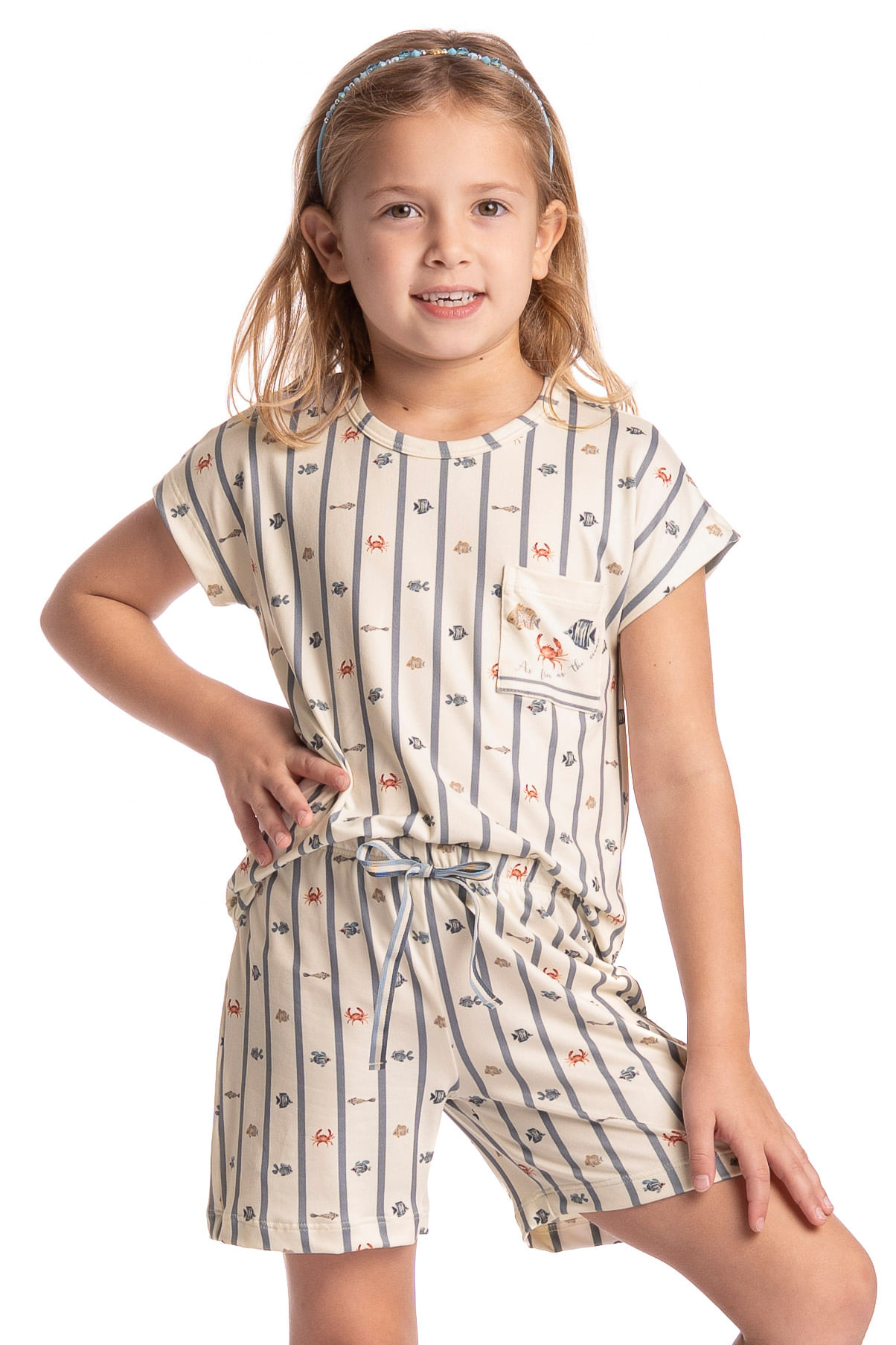 Pijama Infantil Feminino Curto Ocean Branco - Imagem 1
