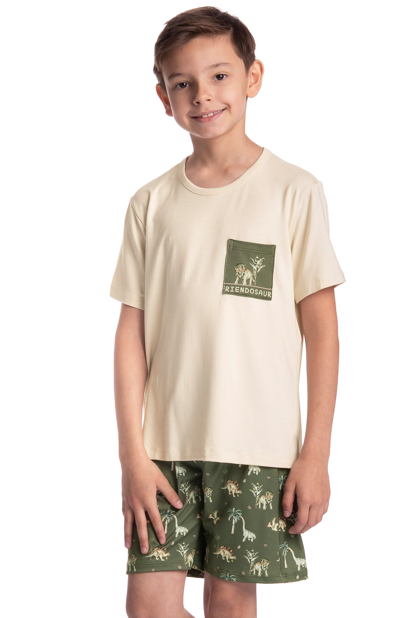 Pijama Infantil Masculino Curto Dino Verde - Imagem 1