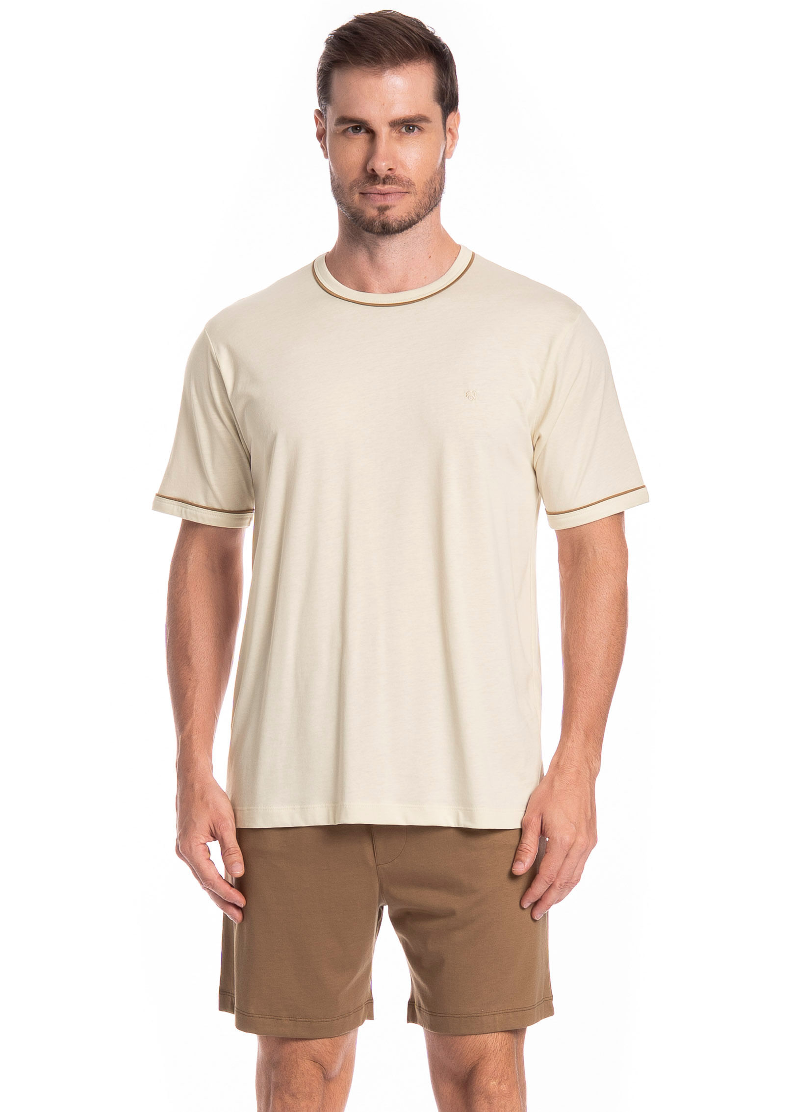 Pijama Masculino Curto Dado Tombini Marrom - Imagem 1