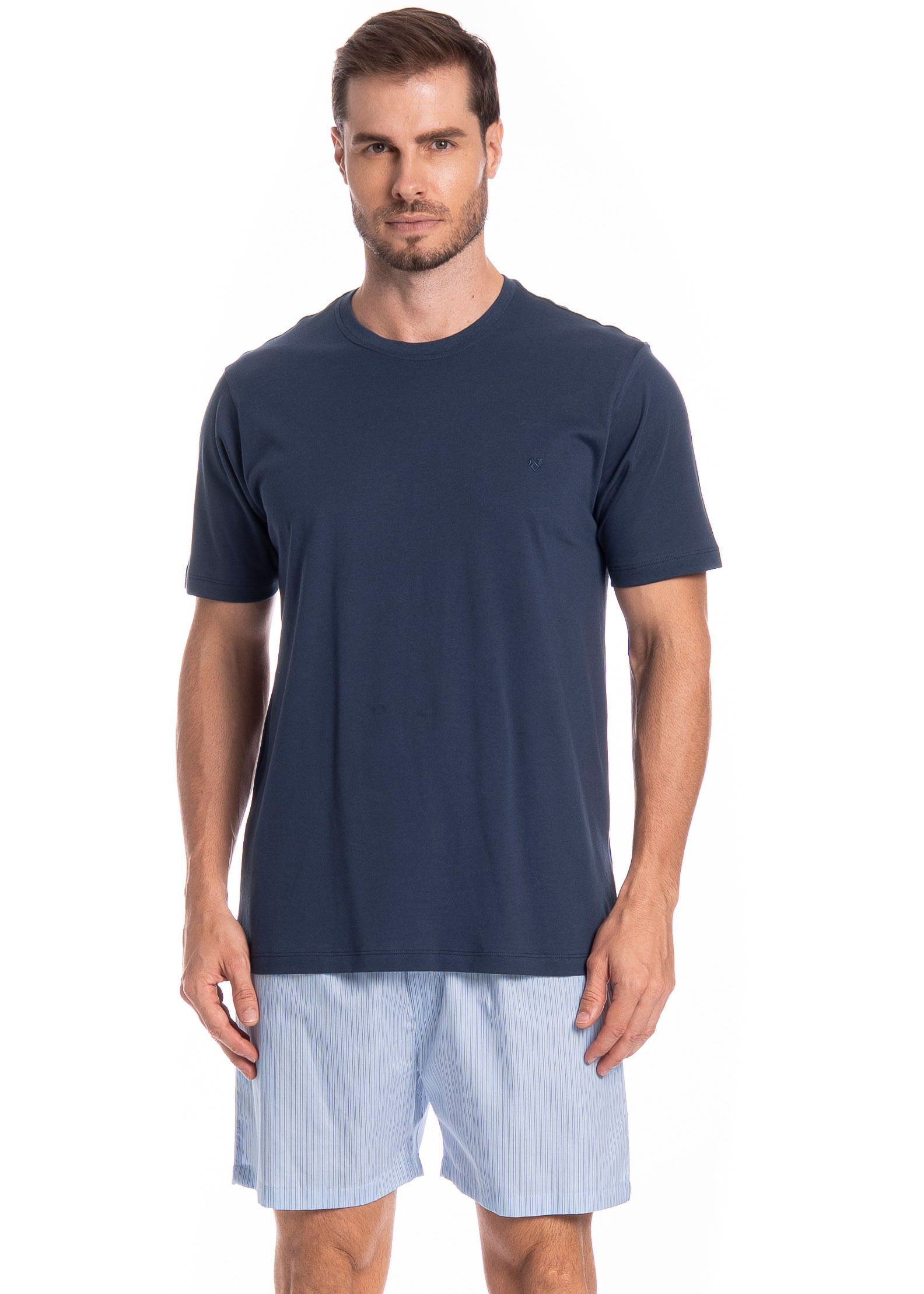 Pijama Masculino Curto Lorenzo Tombini Azul-marinho - Imagem 1