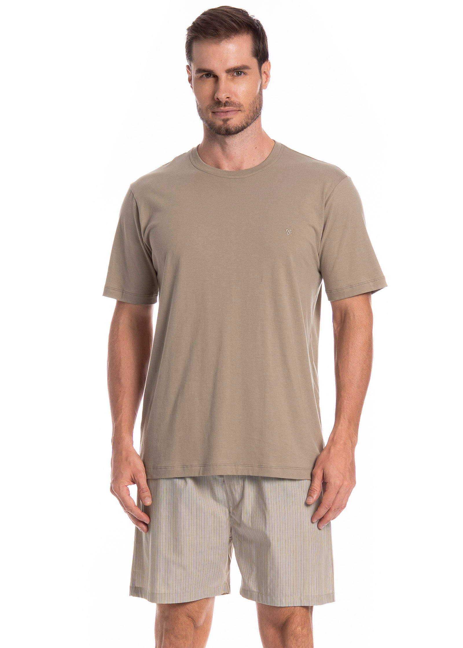 Pijama Masculino Curto Lorenzo Tombini Bege - Imagem 1