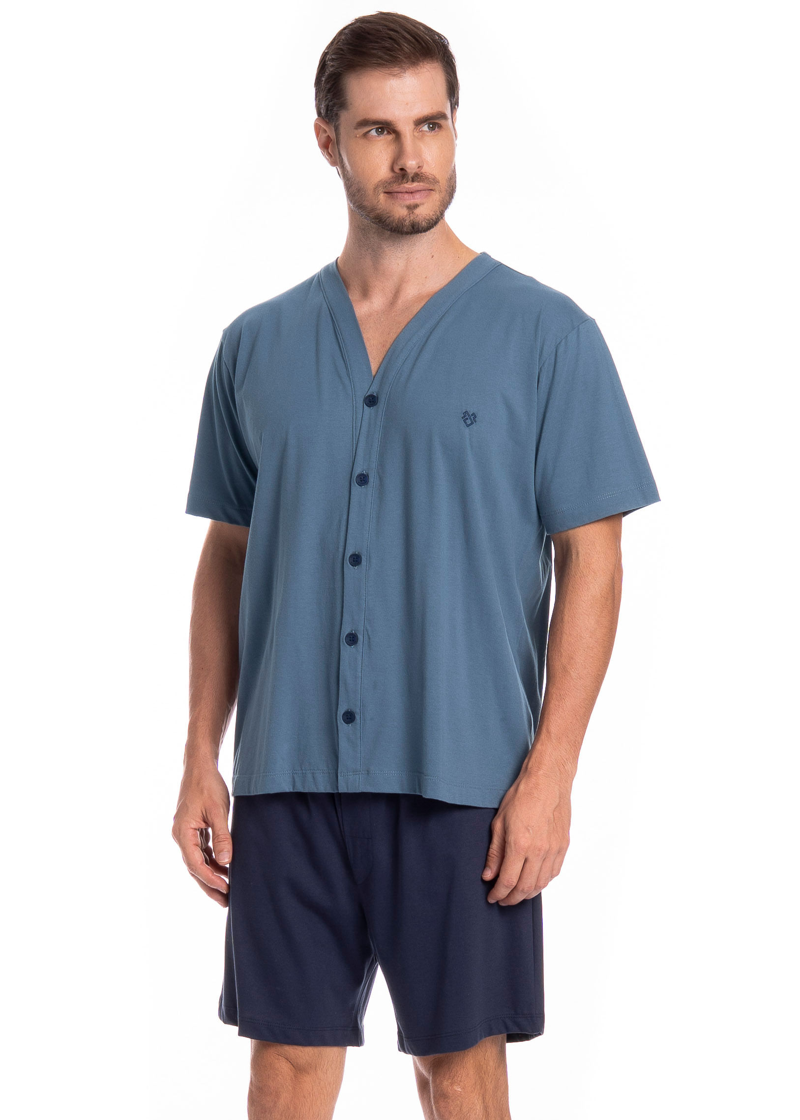 Pijama Masculino Curto Abotoado André Azul-2 - Imagem 1