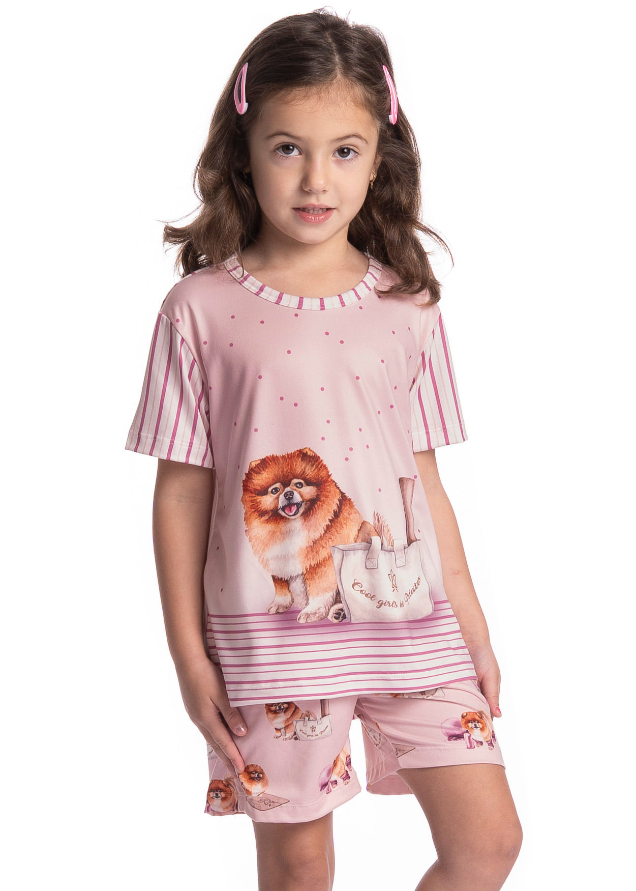 Pijama Infantil Feminino Curto Lyla Pilates Rosa-3 - Imagem 1