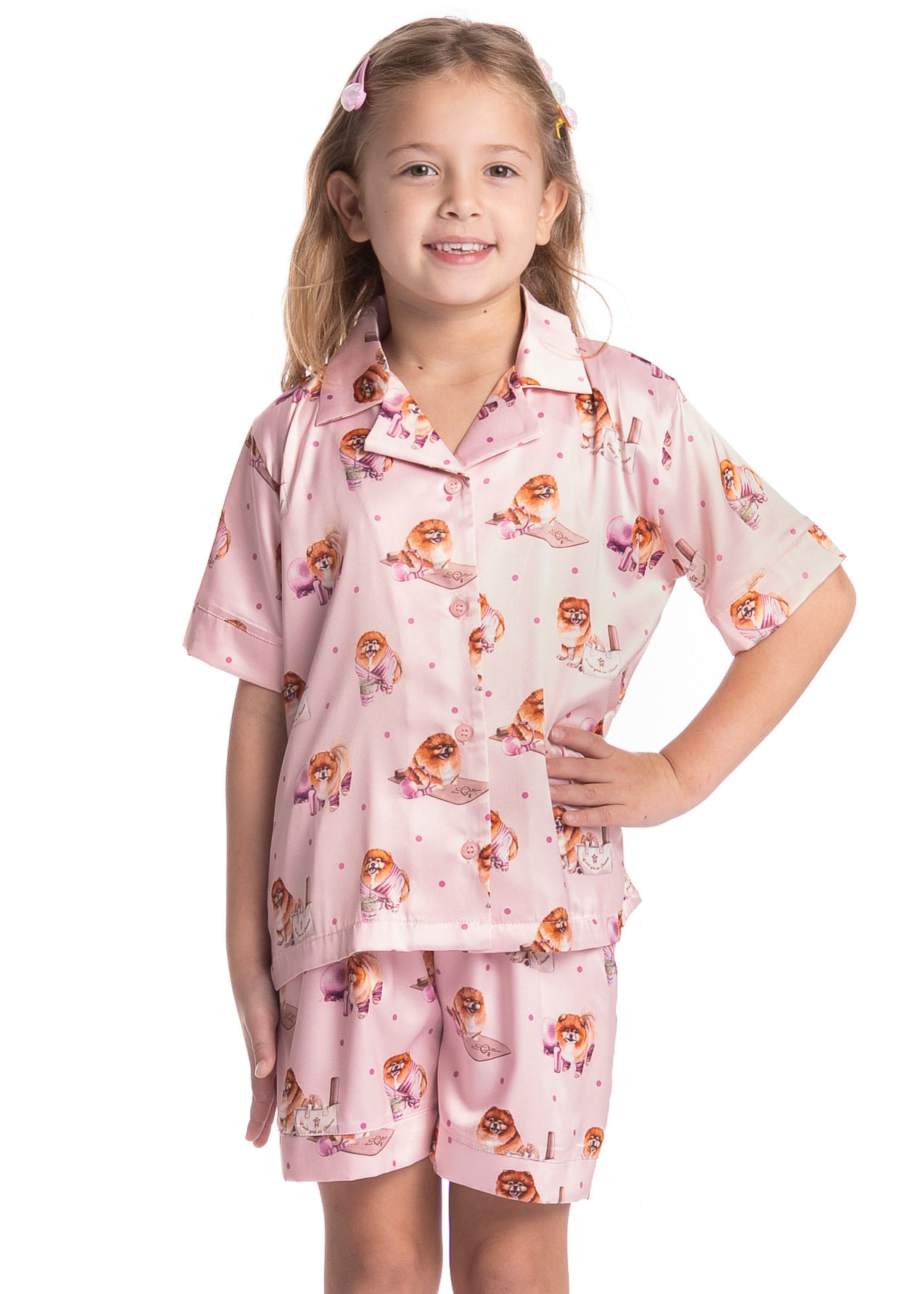 Pijama Infantil Feminino Curto Americano Lyla Pilates Rosa-3 - Imagem 1