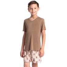 Pijama Infantil Masculino Curto Dogs Running Bege - Imagem 1