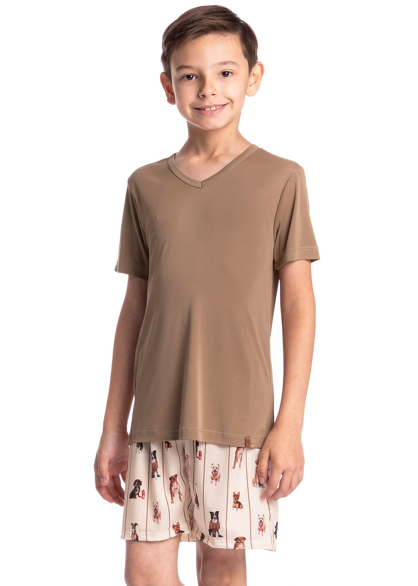 Pijama Infantil Masculino Curto Dogs Running Bege - Imagem 1