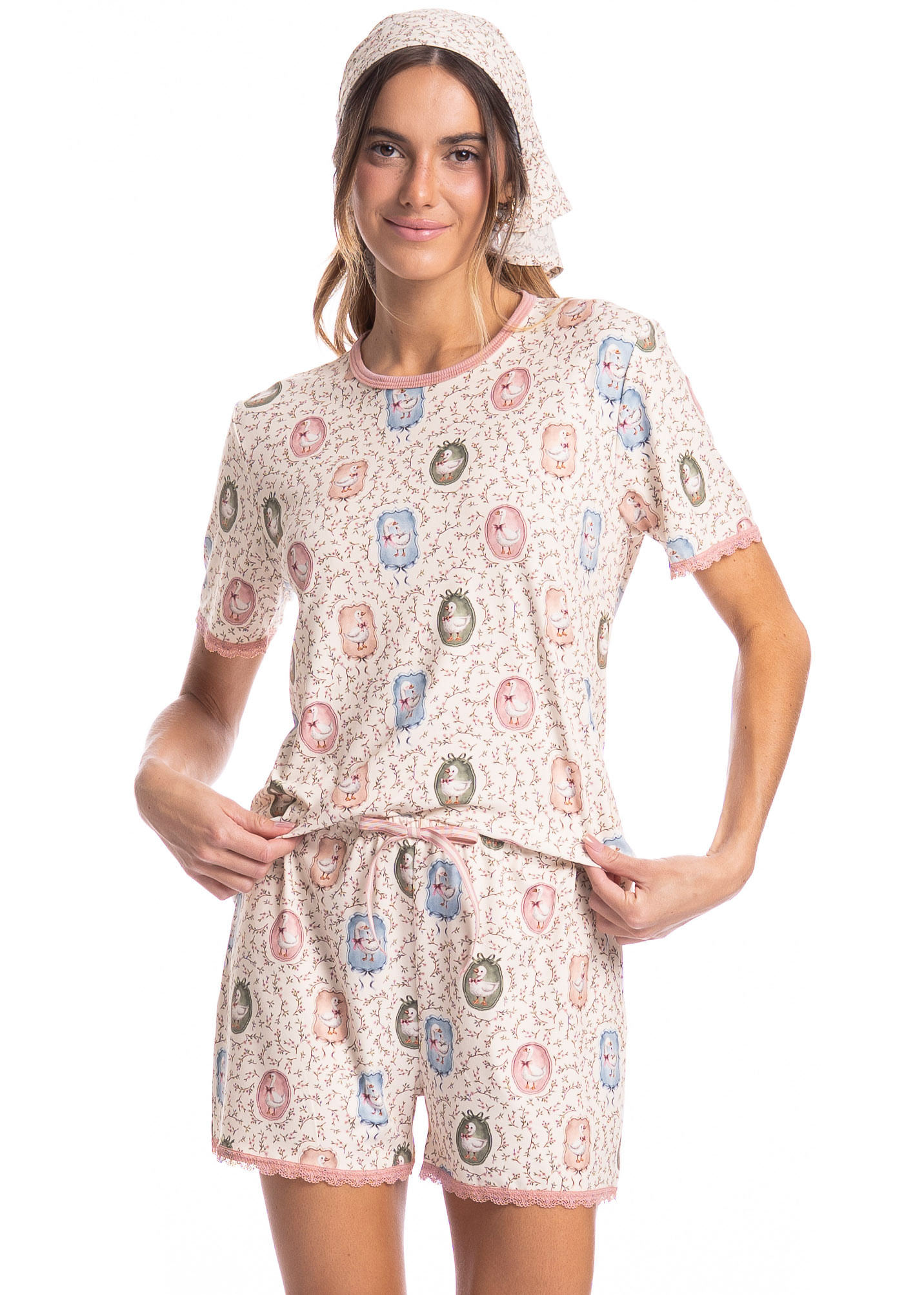Pijama Feminino Curto Sweet Love Rosa-3 - Imagem 1