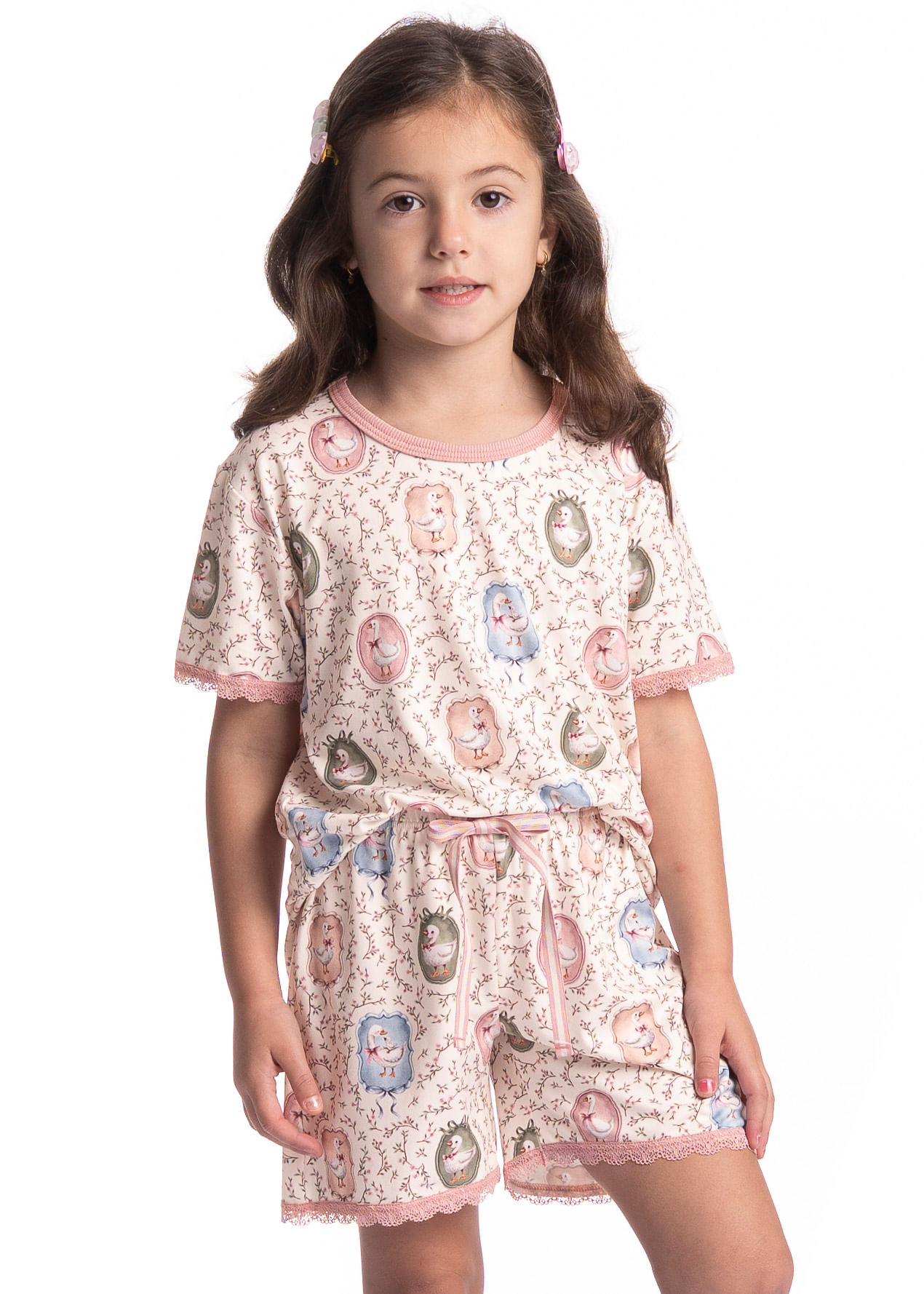 Pijama Infantil Feminino Curto Sweet Love Rosa-3 - Imagem 1
