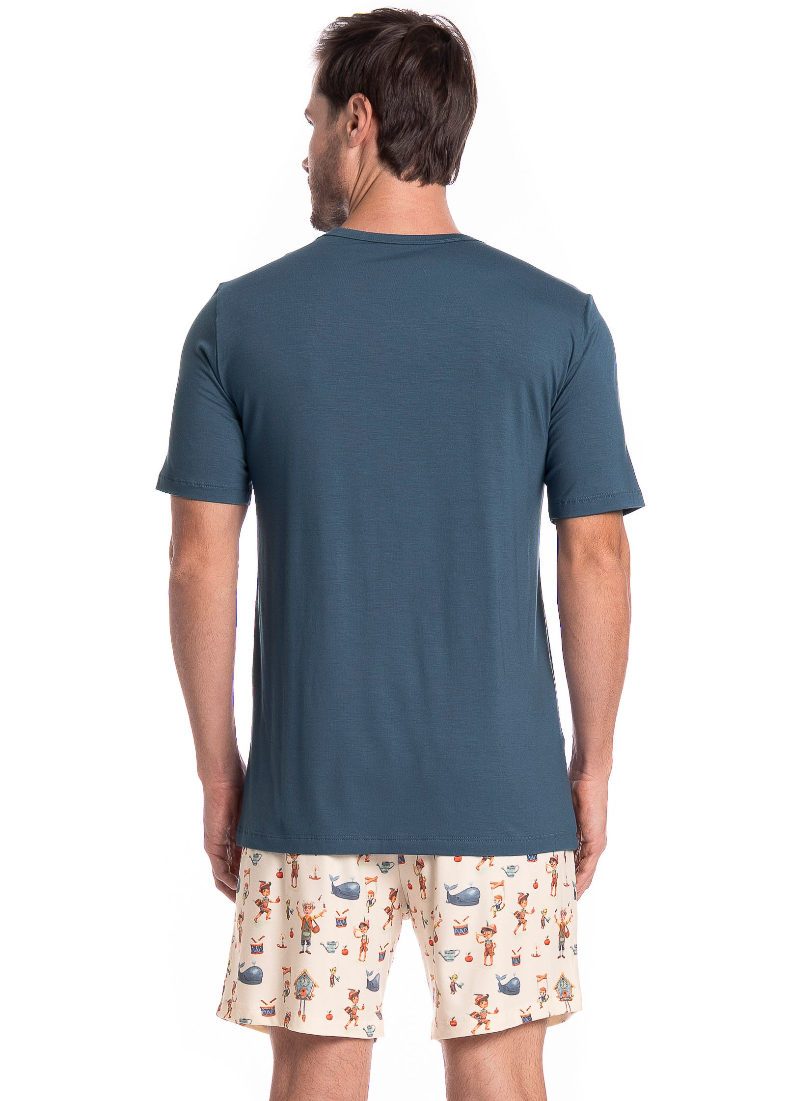 Pijama Masculino Curto Pinóquio Tombini Branco - Imagem 2