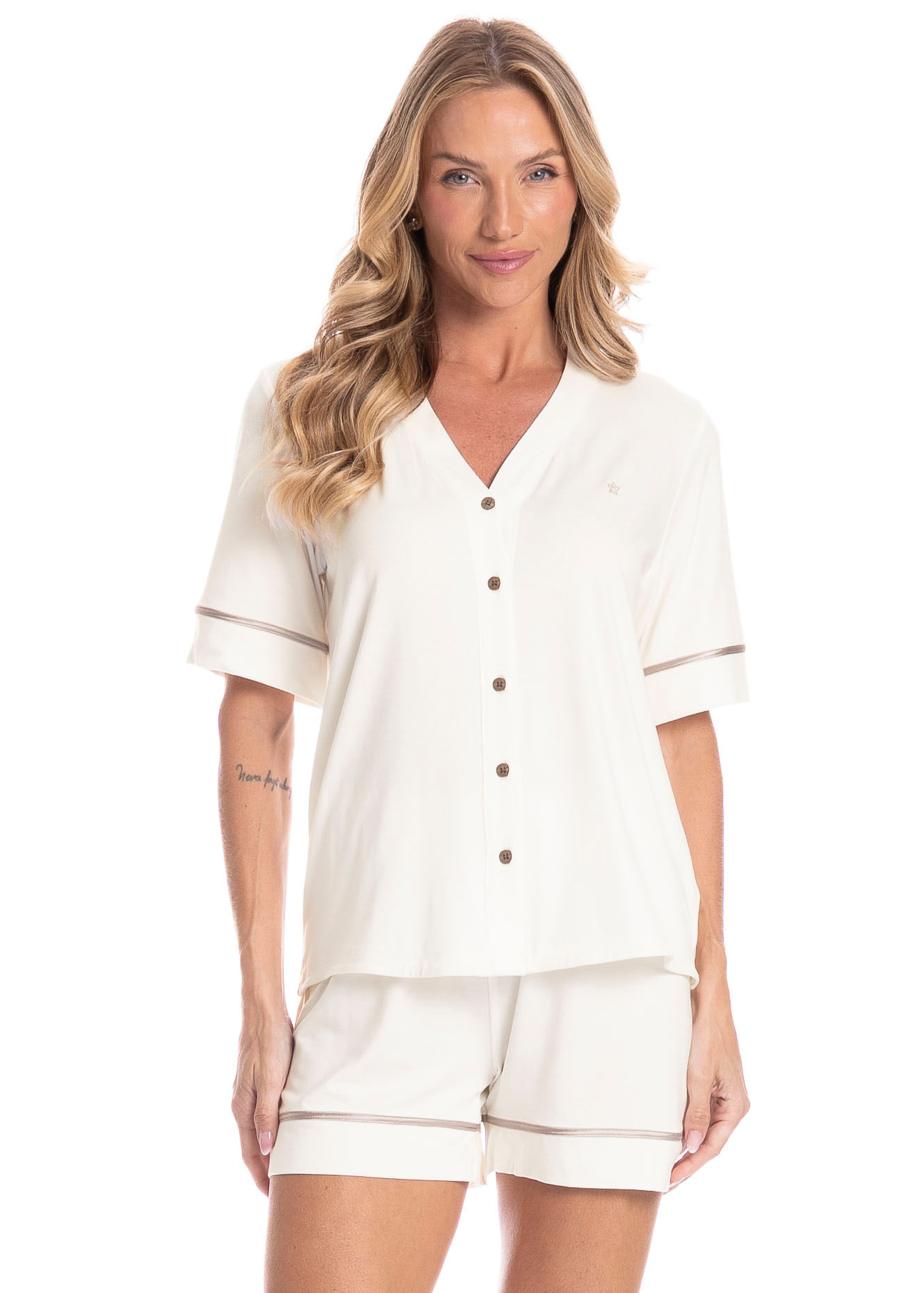 Pijama Feminino Curto Americano Sublime Branco - Imagem 1