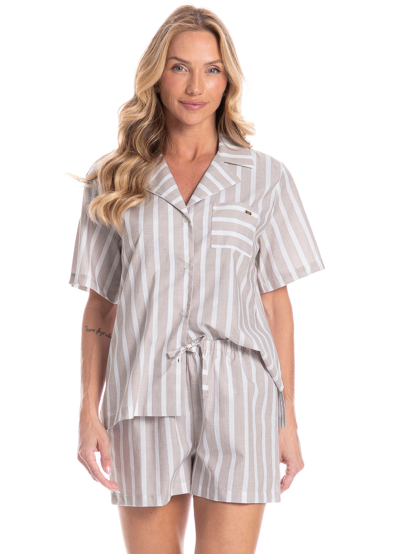 Pijama Americano Feminino Curto Beatriz Bege - Imagem 1