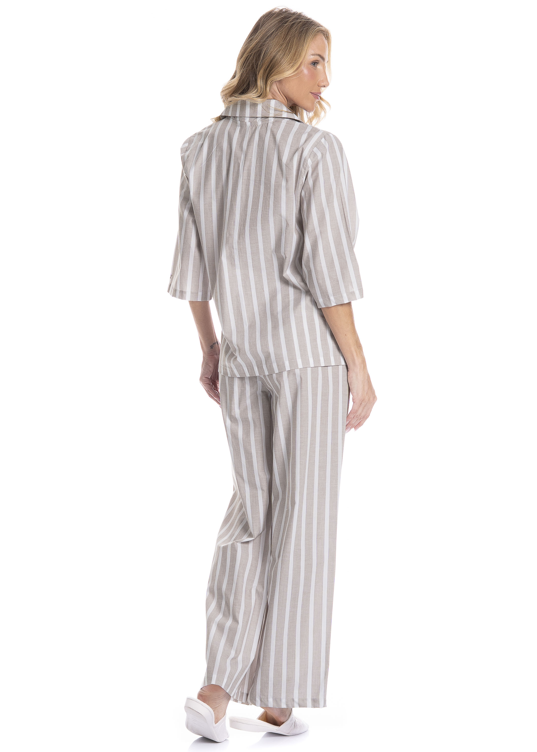 Pijama Americano Feminino Longo Beatriz Bege - Imagem 2