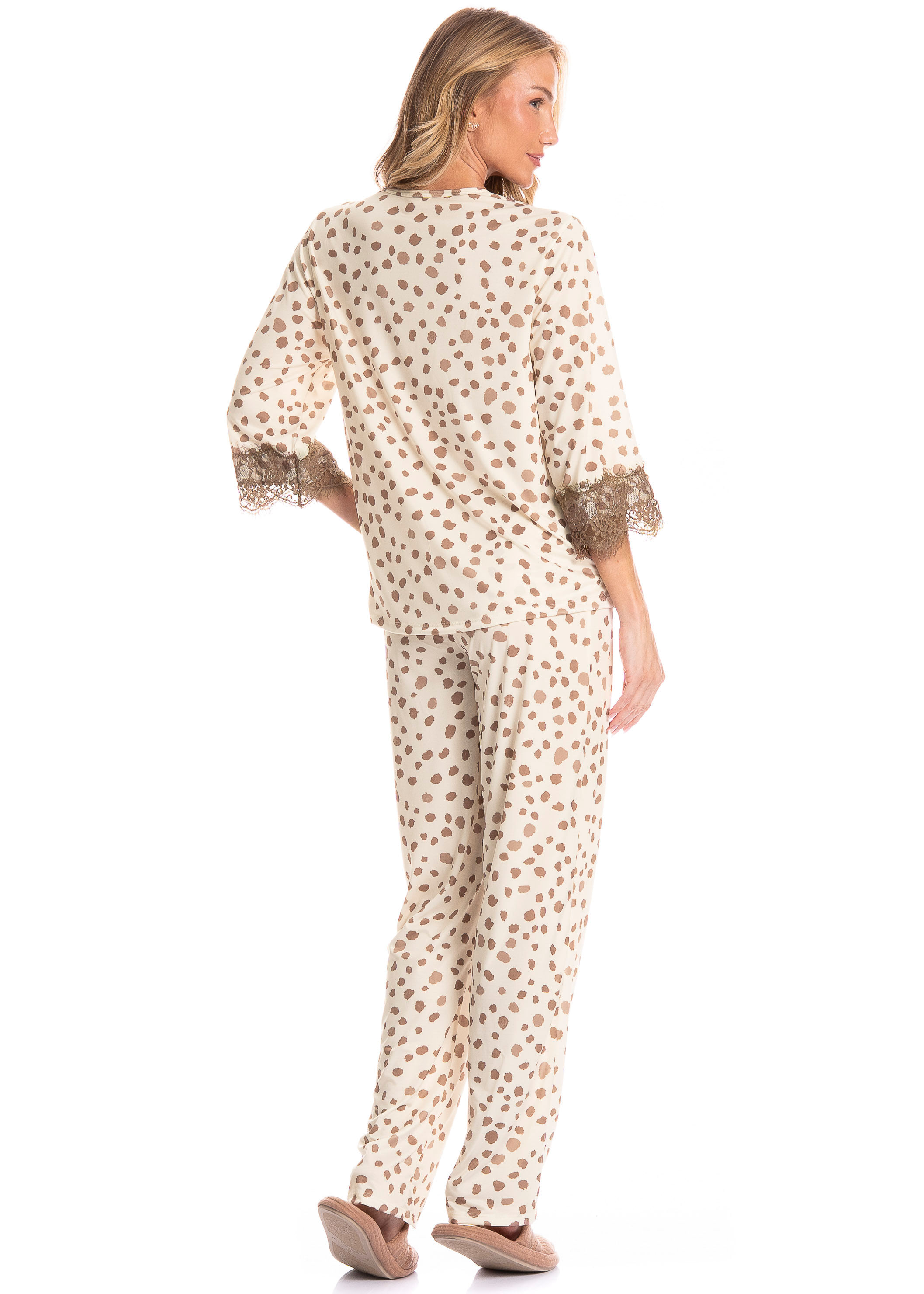 Pijama Americano Feminino Longo Luli Marrom - Imagem 2