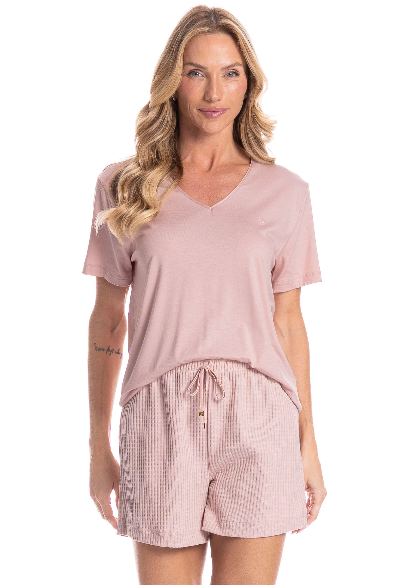 Pijama Feminino Curto Piquet Rosa-3 - Imagem 1
