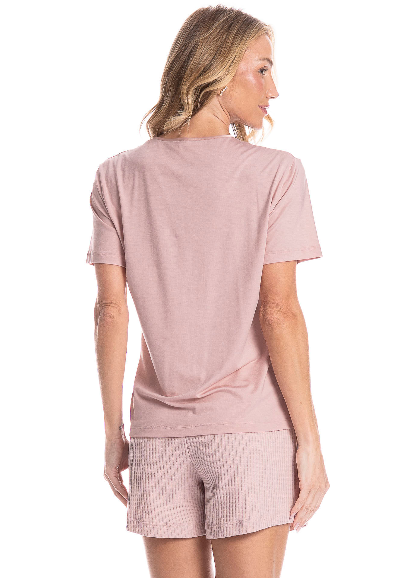 Pijama Feminino Curto Piquet Rosa-3 - Imagem 2