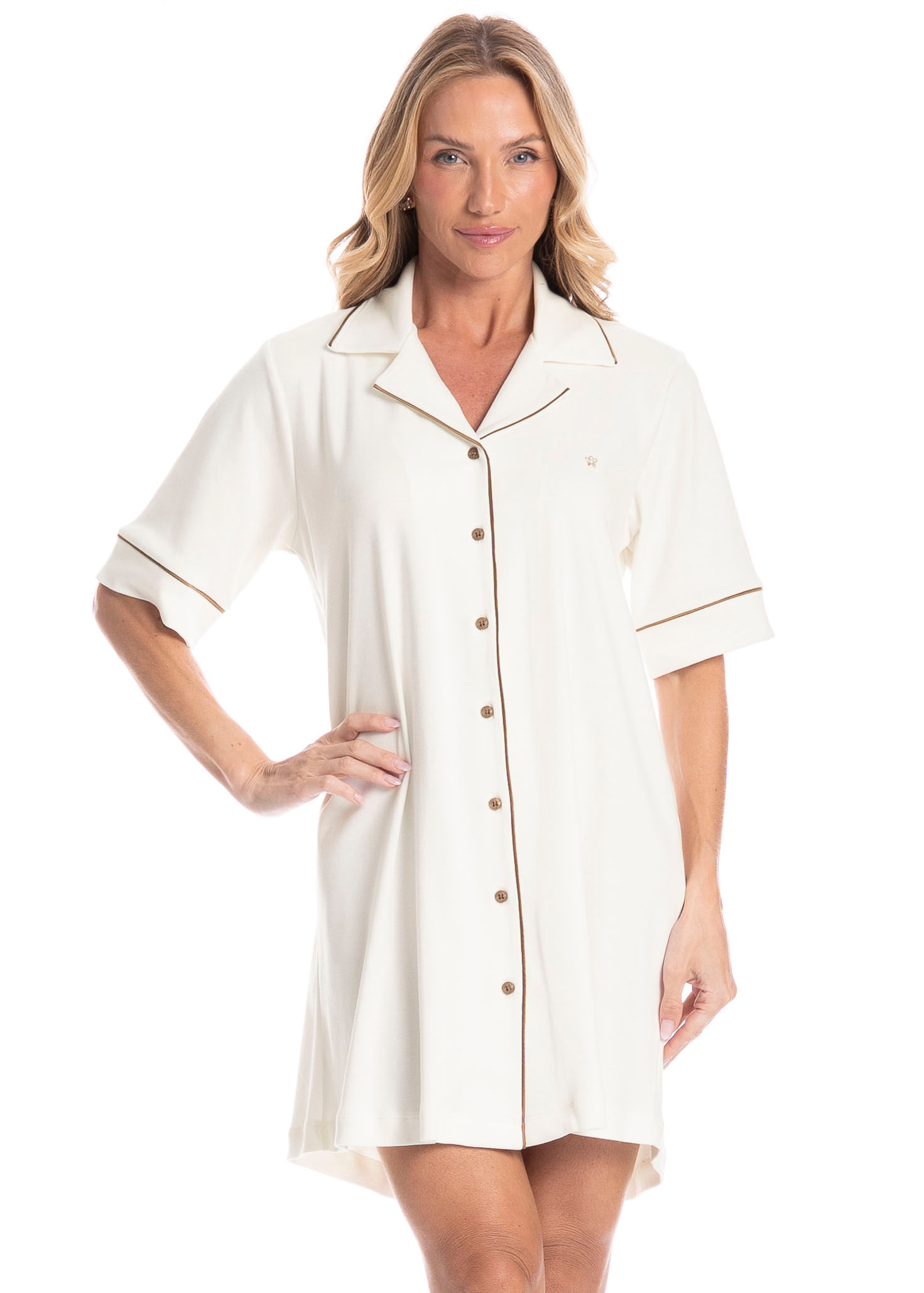 Camisão Feminino Abotoado Bela Branco - Imagem 1