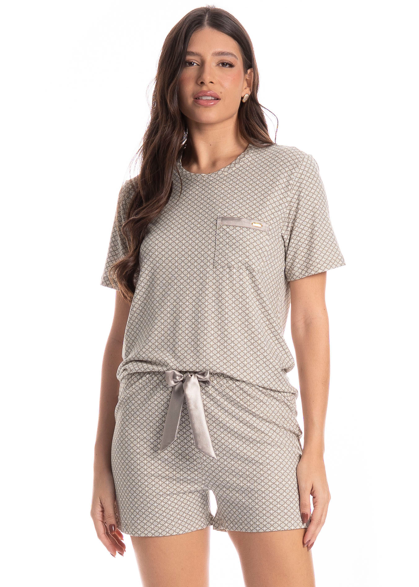 Pijama Feminino Curto Vanessa Bege - Imagem 1
