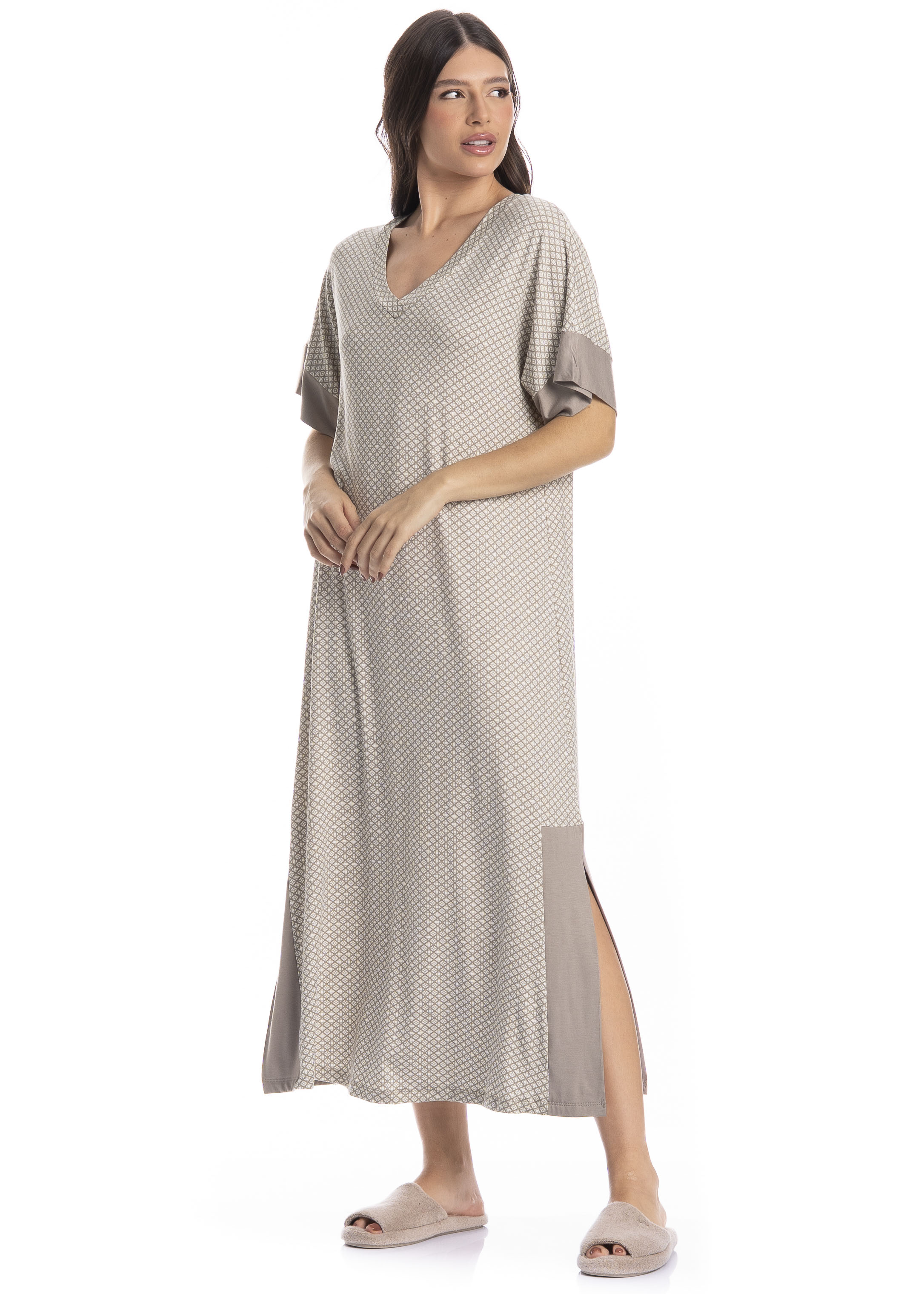 Kaftan Feminino Longo Vanessa Bege - Imagem 1