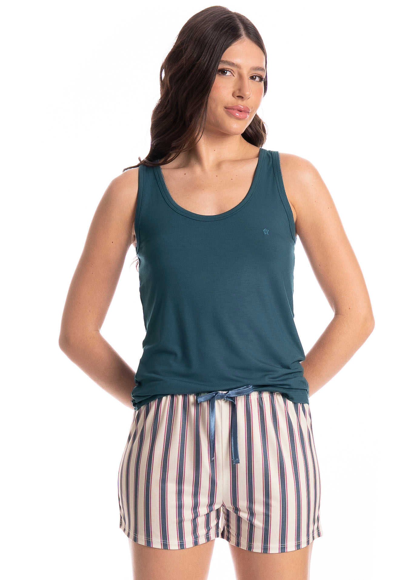 Pijama Feminino Curto Regata Milena Azul-marinho - Imagem 1