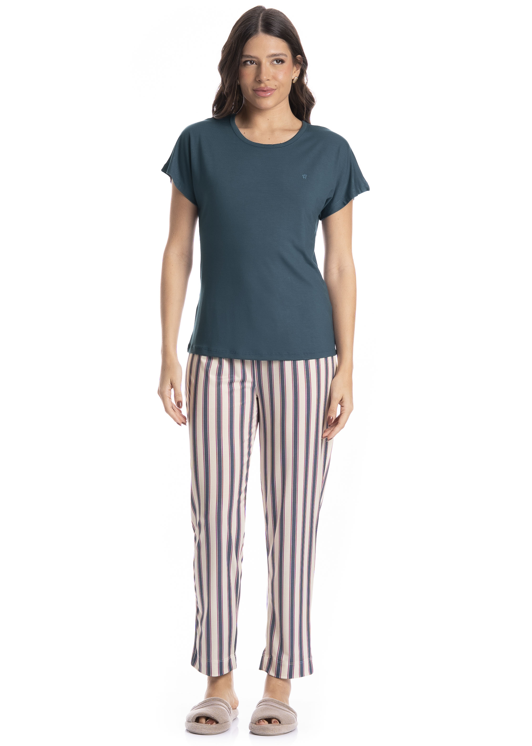 Pijama Feminino Cropped Milena Azul-marinho - Imagem 1