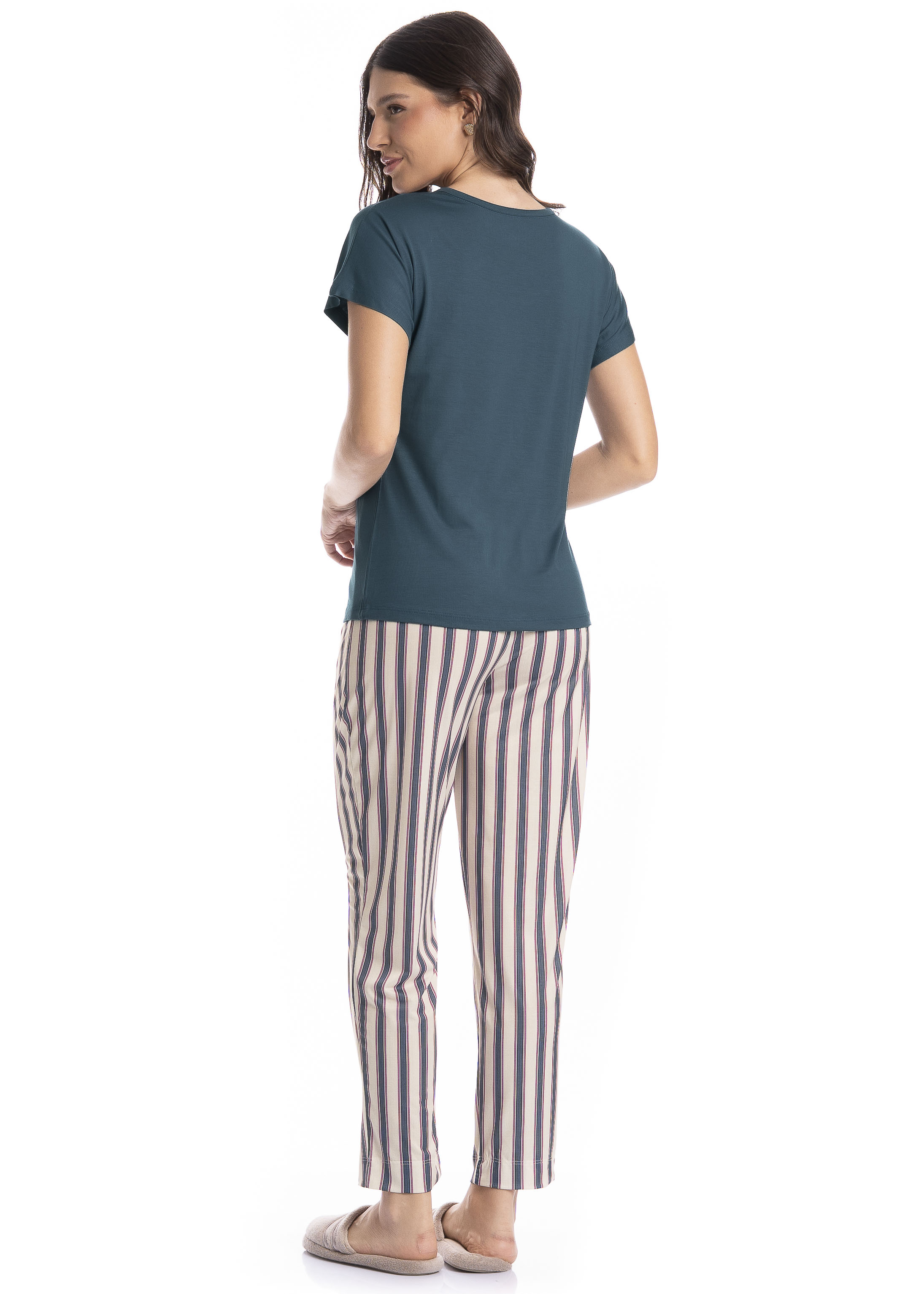 Pijama Feminino Cropped Milena Azul-marinho - Imagem 2