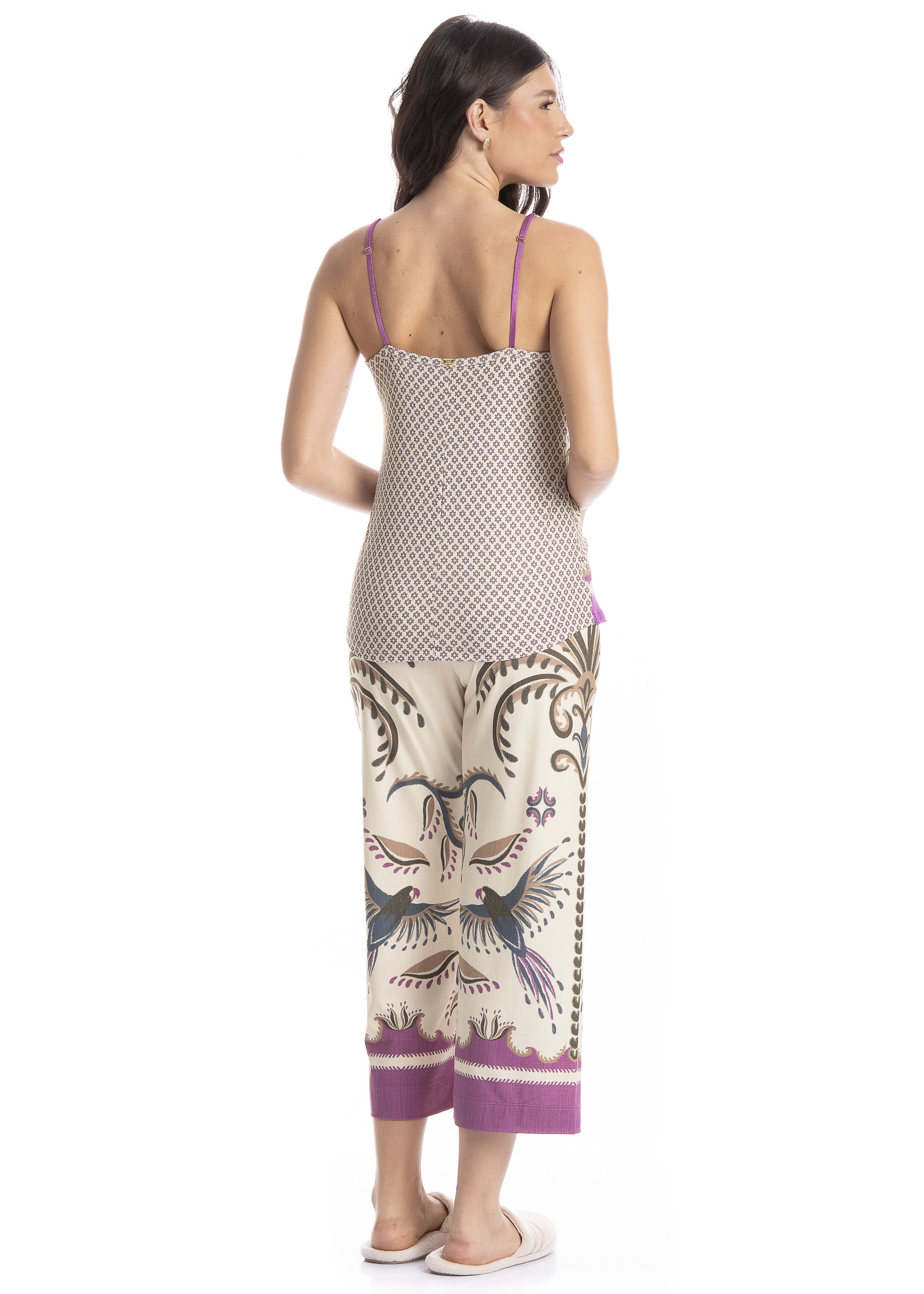 Pijama Feminino Capri Tropical Branco - Imagem 2