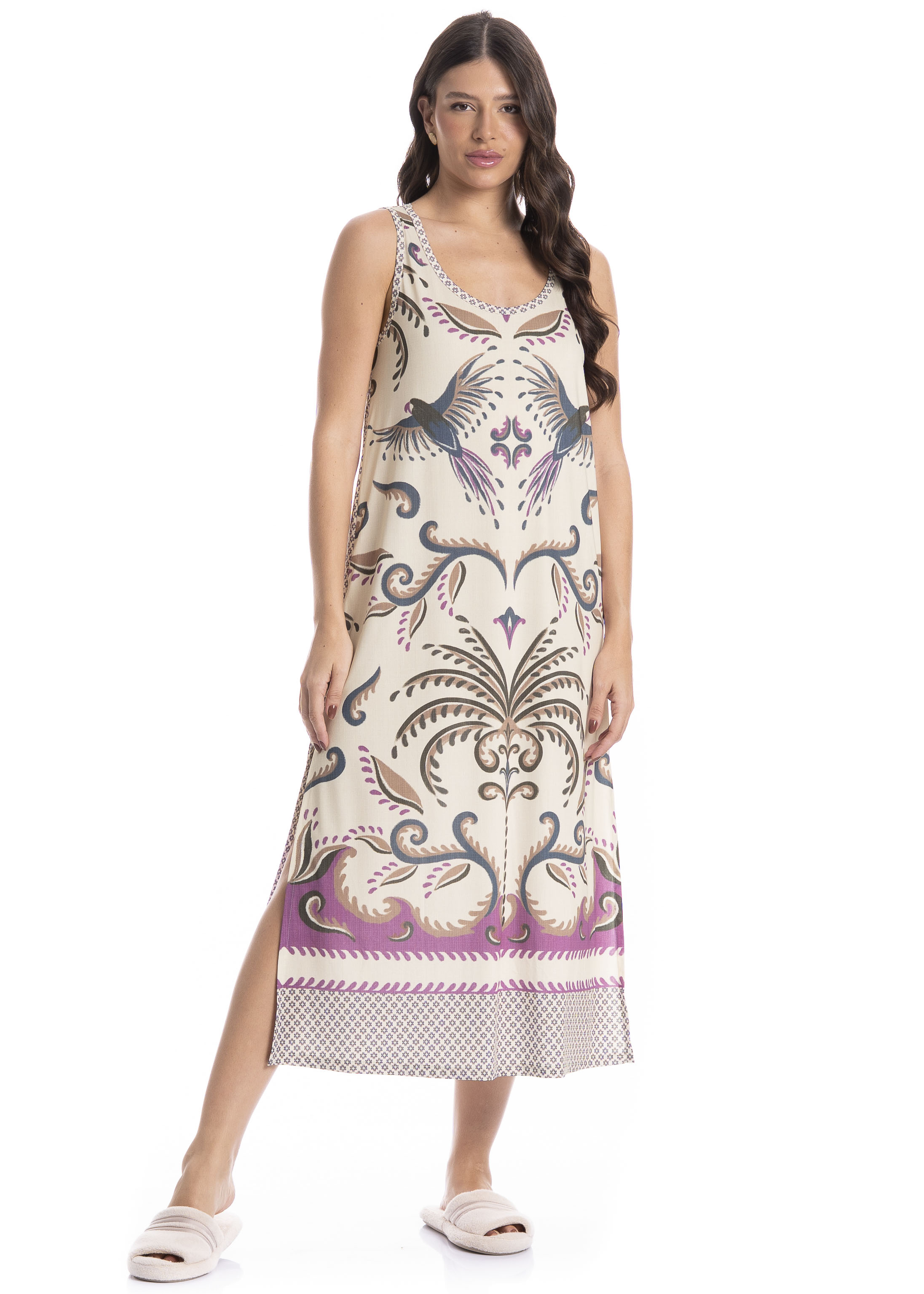 Vestido Feminino Longo Tropical Branco - Imagem 1