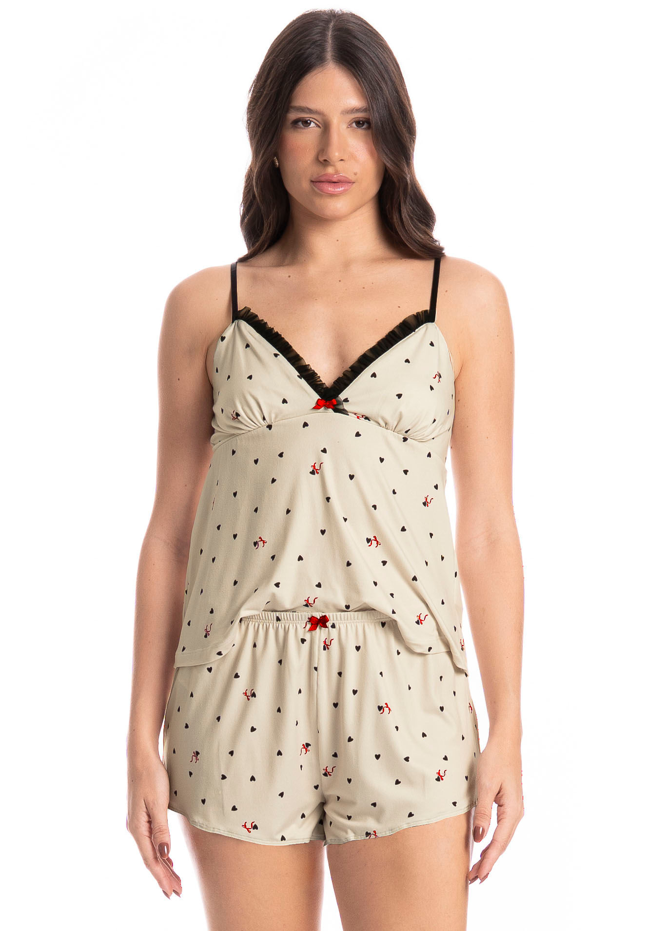 Short Doll Feminino Corações Branco - Imagem 1