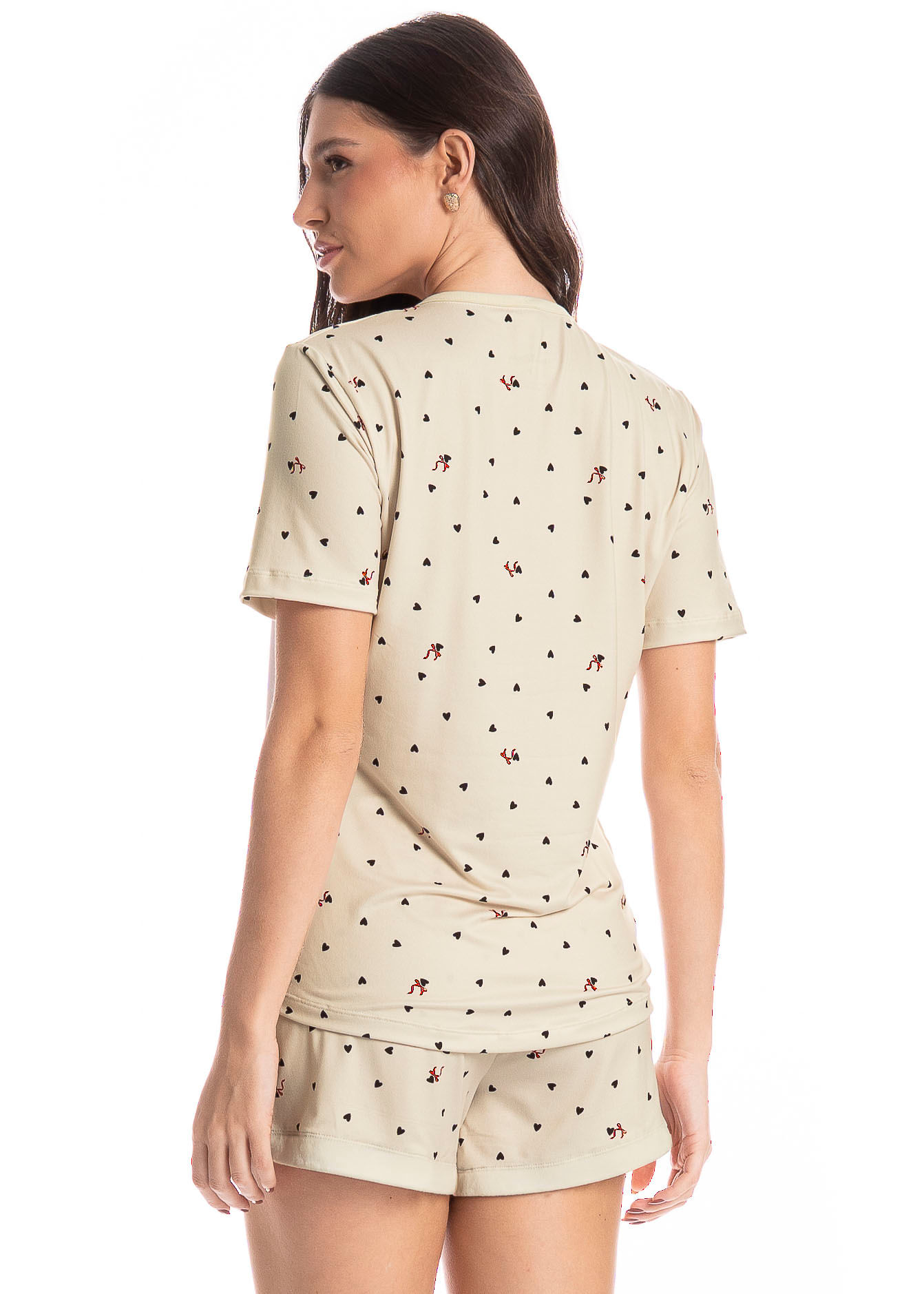 Pijama Feminino Curto Corações Branco - Imagem 2