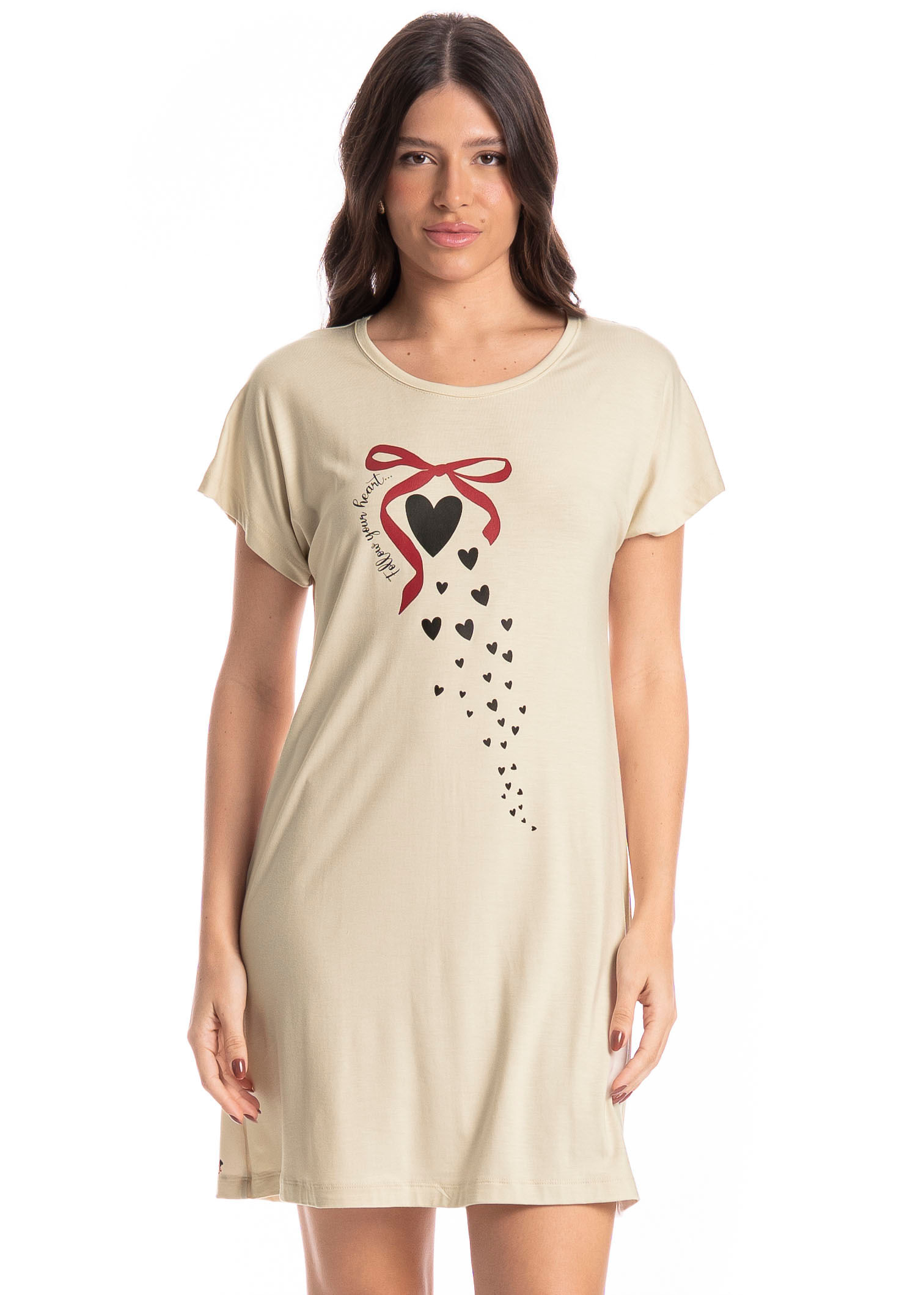 Camisão Feminino Corações Branco - Imagem 1