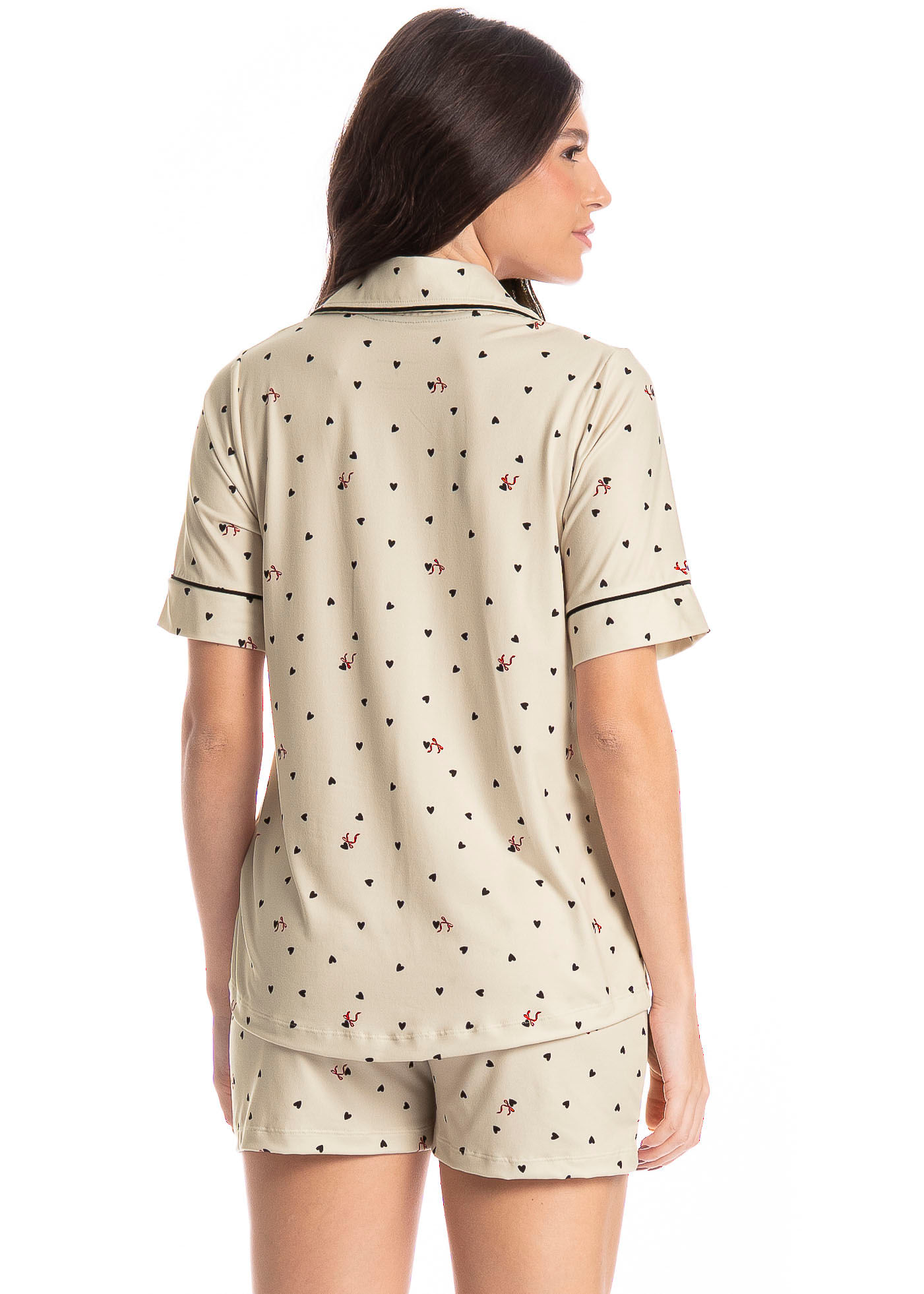 Pijama Americano Feminino Curto Corações Branco - Imagem 2