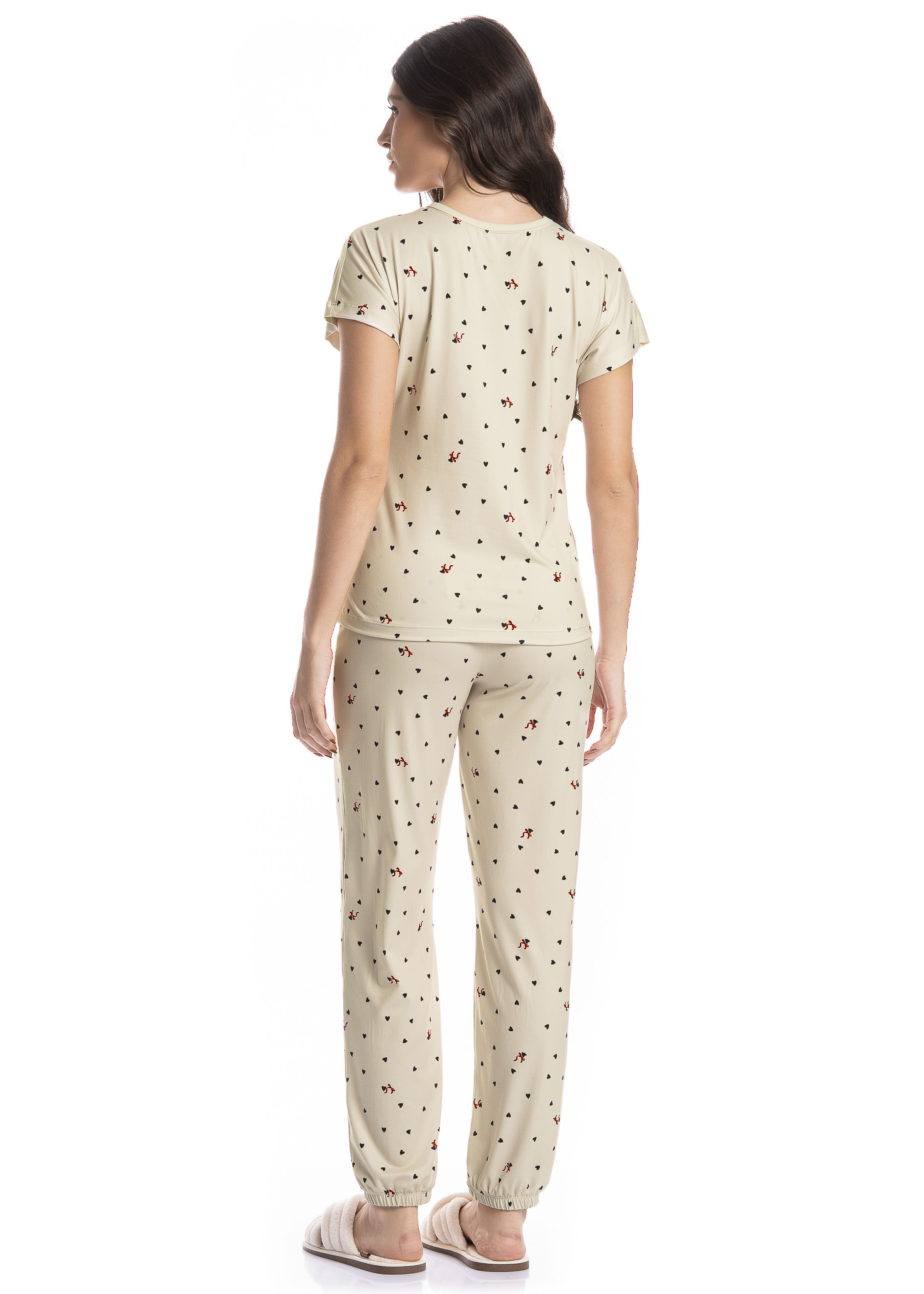 Pijama Feminino Manga Curta Longo Corações Branco - Imagem 2