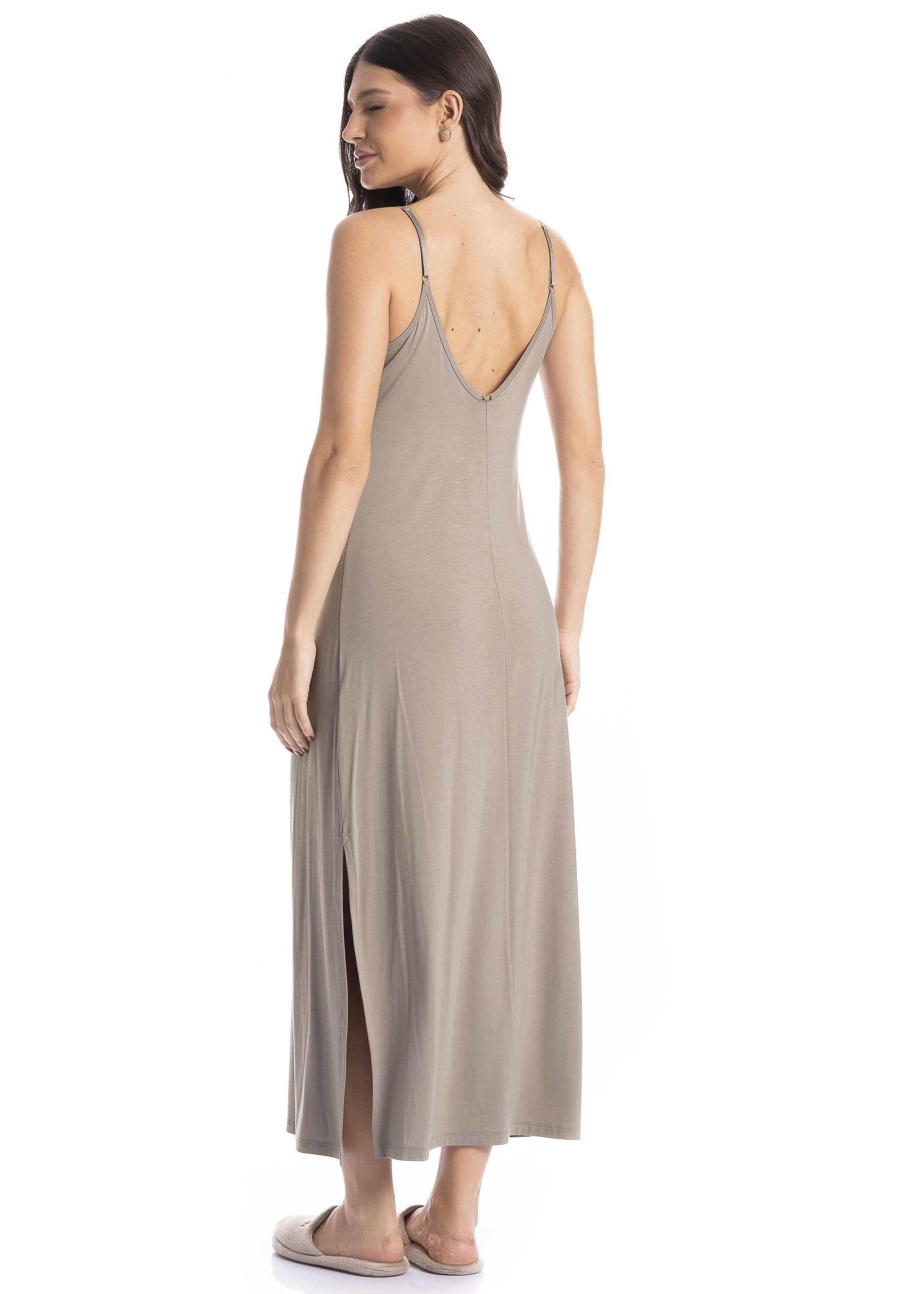 Camisola Feminina Longa Lívia Bege - Imagem 2