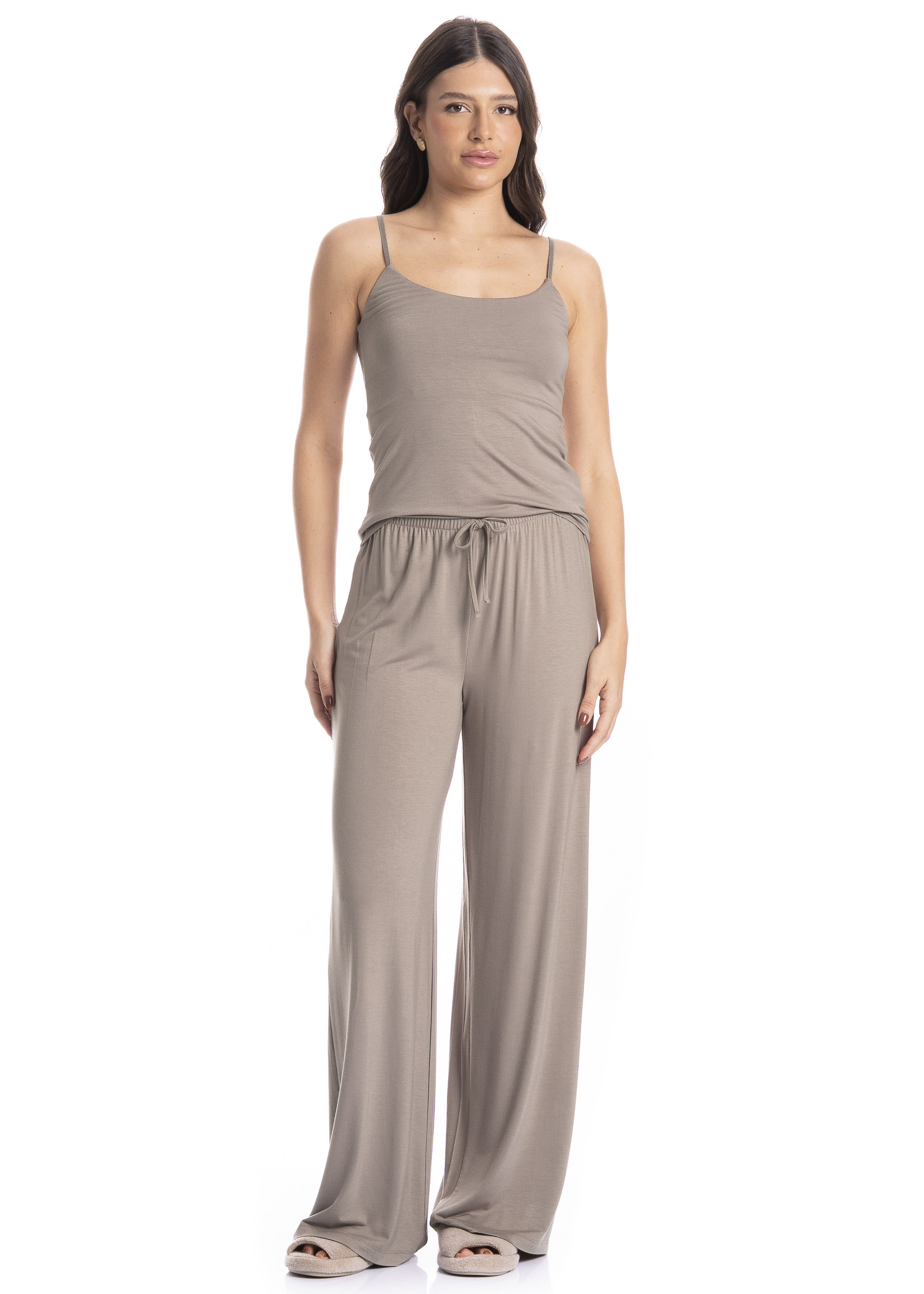Pijama Feminino Longo Lívia Bege - Imagem 1