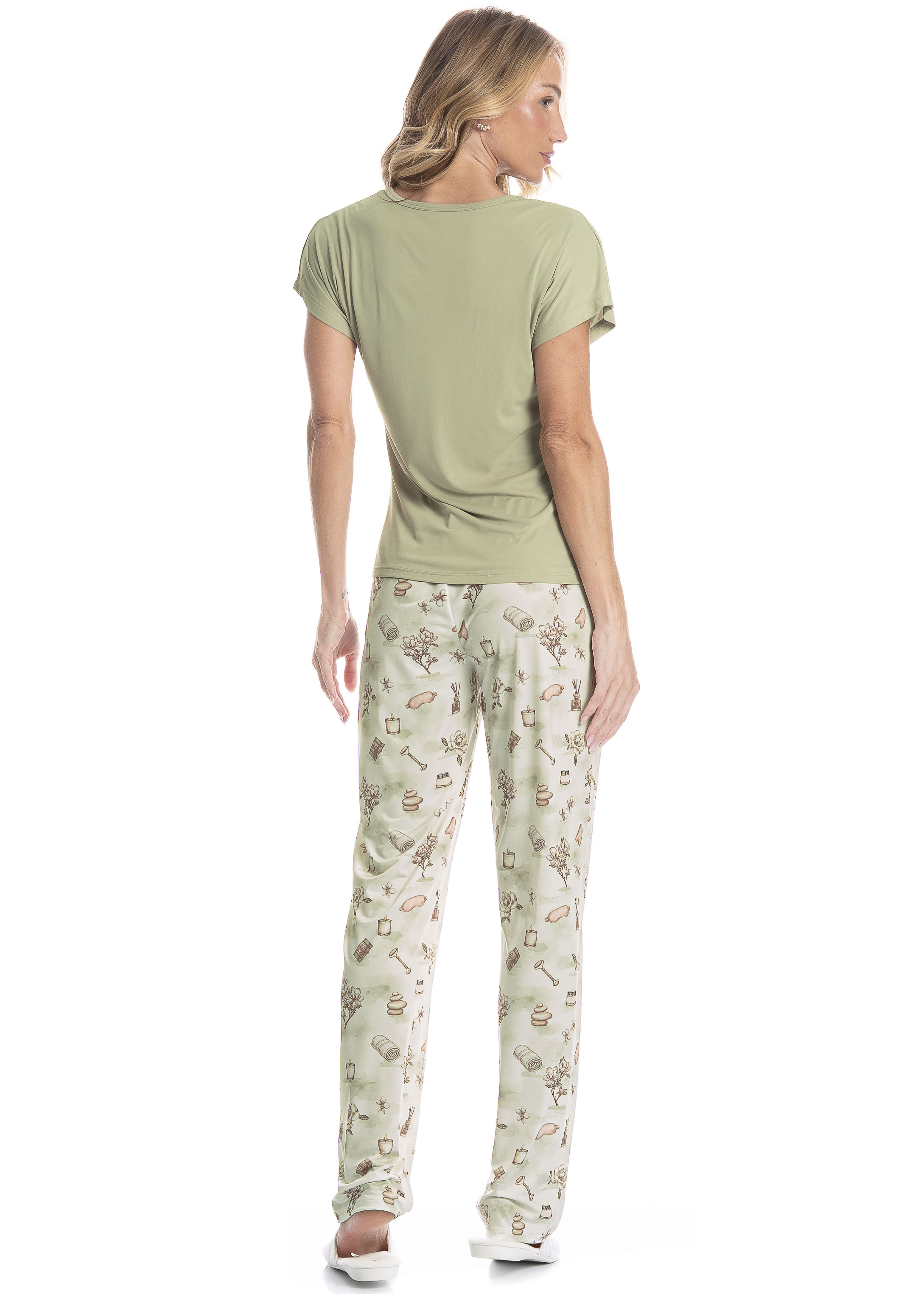 Pijama Feminino Longo Manga Curta Spa Verde - Imagem 2