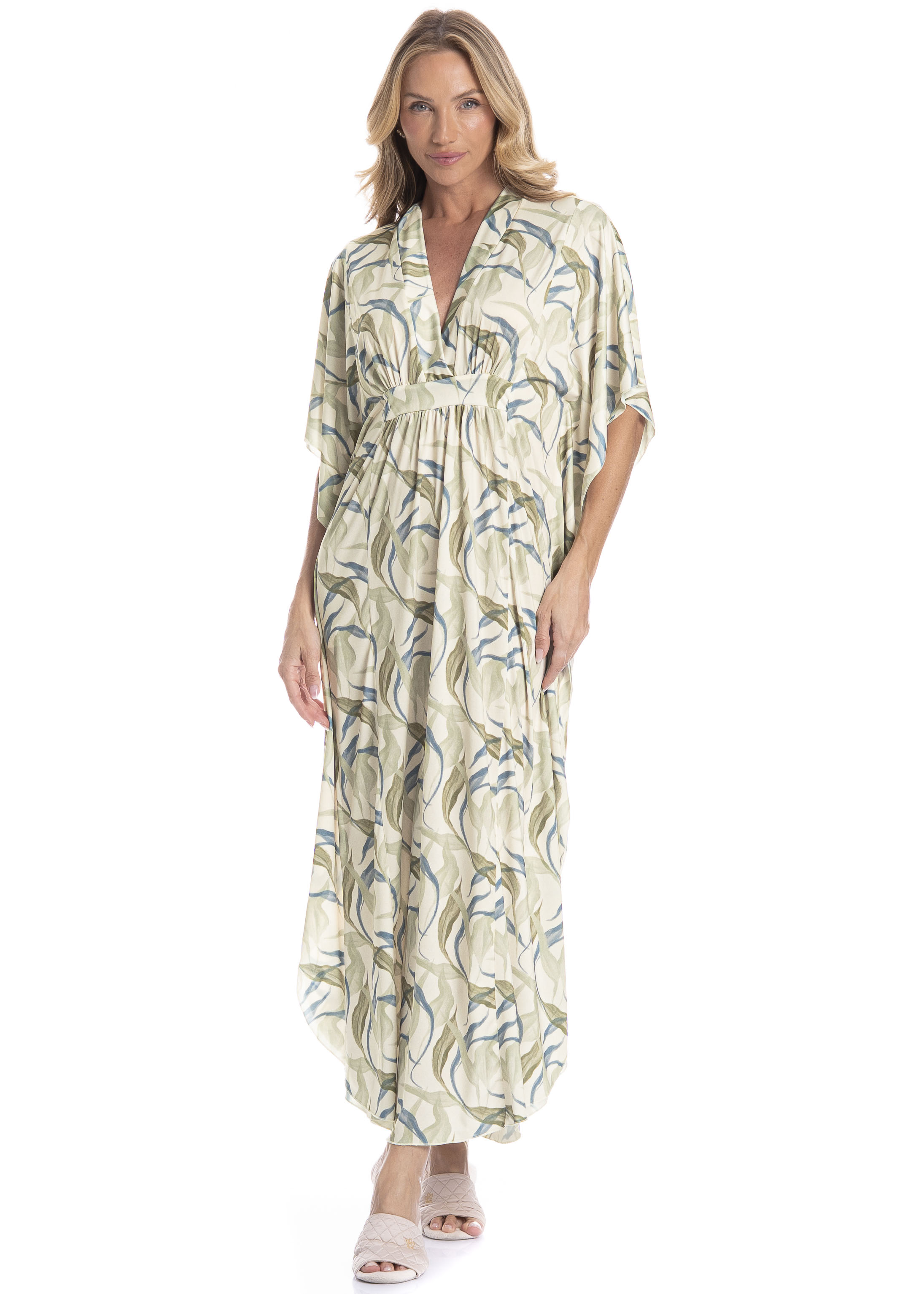 Kaftan Feminino Longo Folha Verde - Imagem 1
