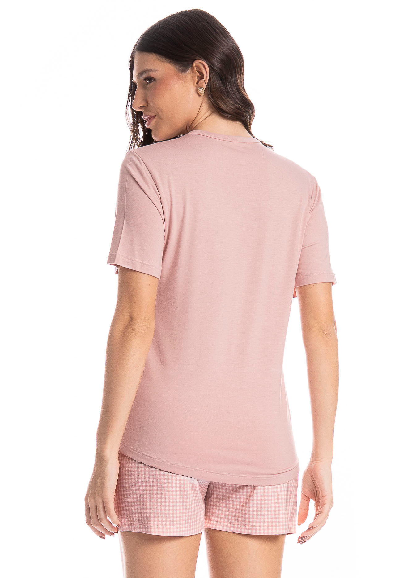 Pijama Feminino Curto Vichy Rosa-3 - Imagem 2