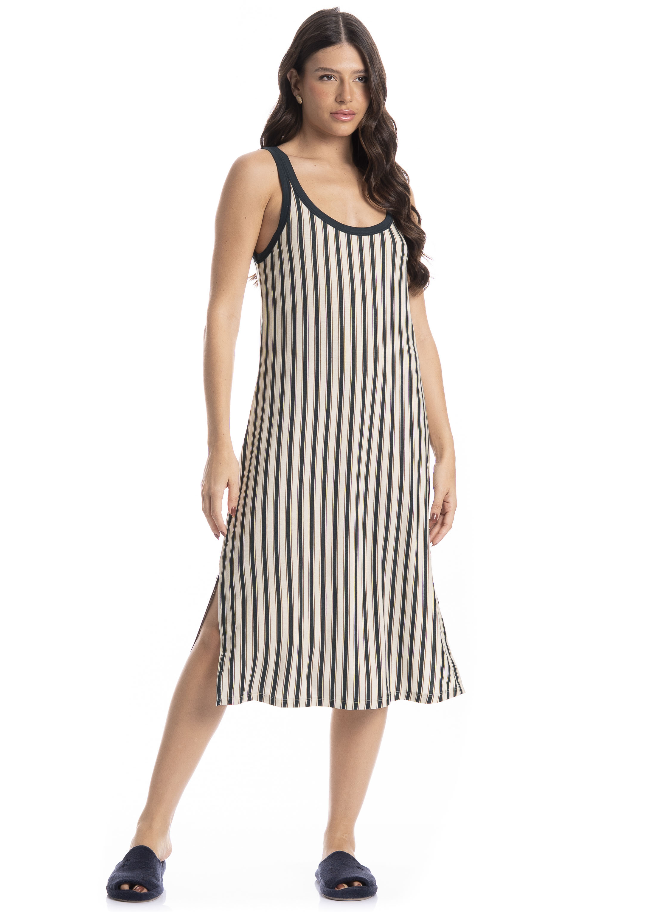 Vestido Midi Regata Leila Azul-marinho - Imagem 1
