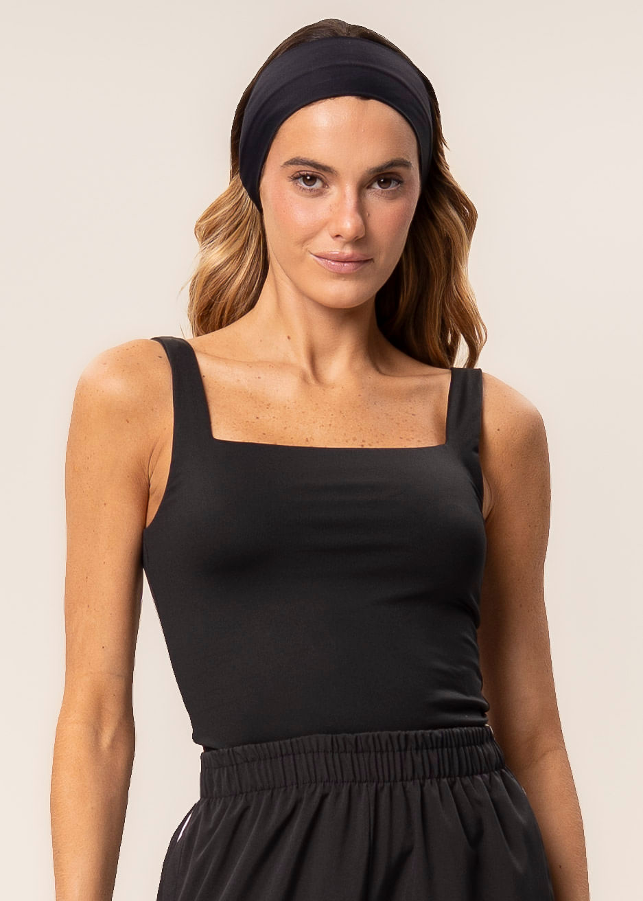 Regata Feminina Squareneck Contour Preto - Imagem 1