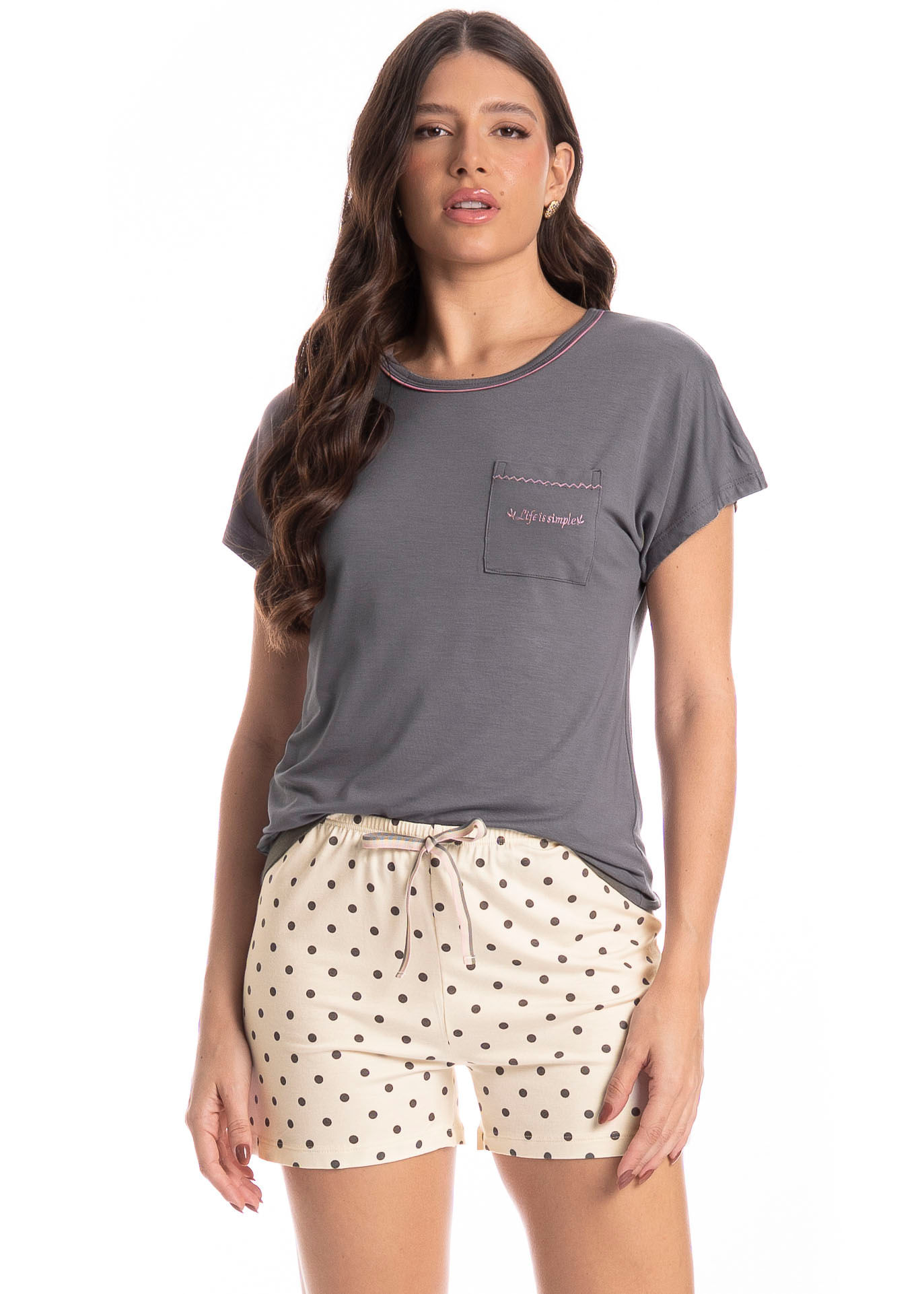 Pijama Feminino Curto Pati Cinza - Imagem 1