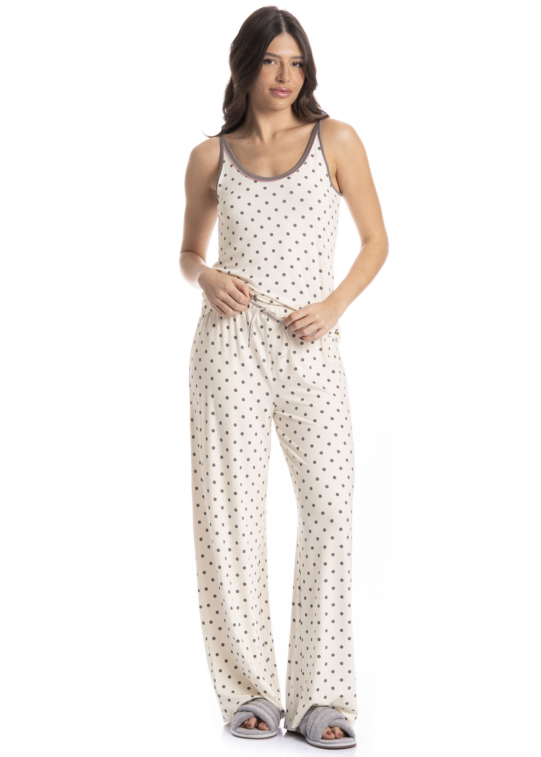 Pijama Feminino Longo Pati Cinza - Imagem 1