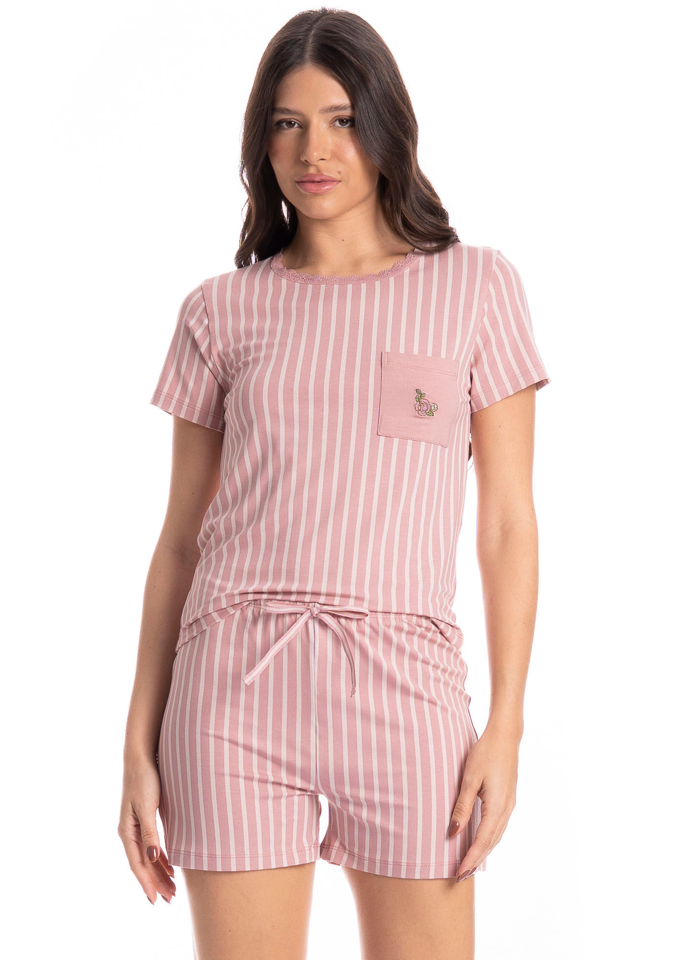 Pijama Feminino Curto Nina Rosa-3 - Imagem 1