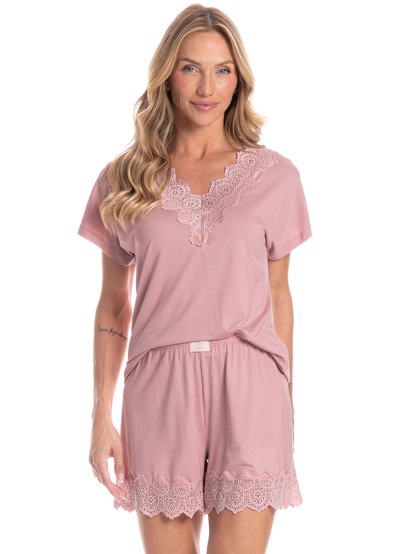 Pijama Feminino Curto Laise Rosa-3 - Imagem 1